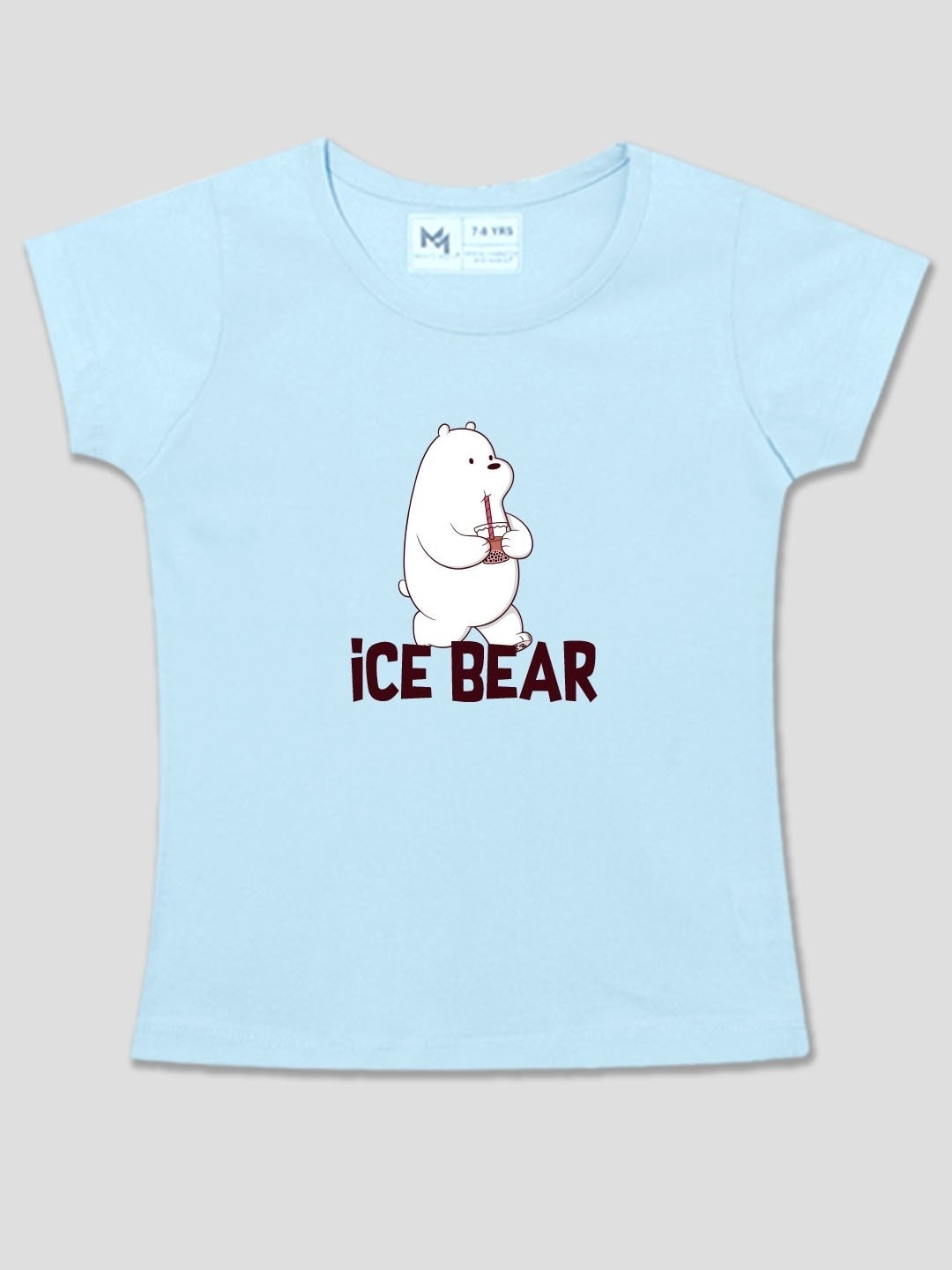 

Minute Mirth Girls We Bare Bears Printed Round Neck Short Sleeves Cotton T-shirt, Blue