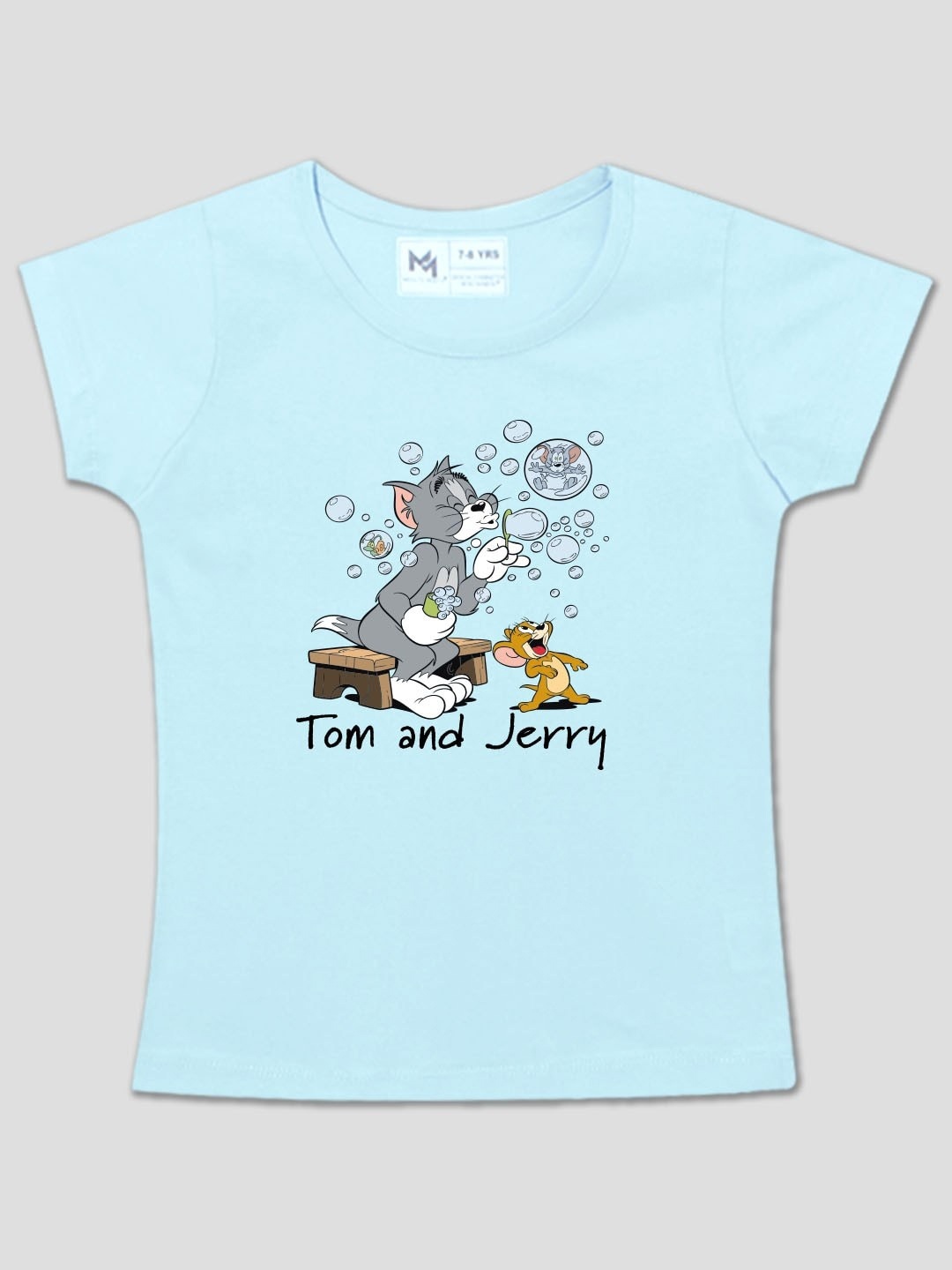 

Minute Mirth Girls Tom & Jerry Printed Cotton T-shirt, Blue