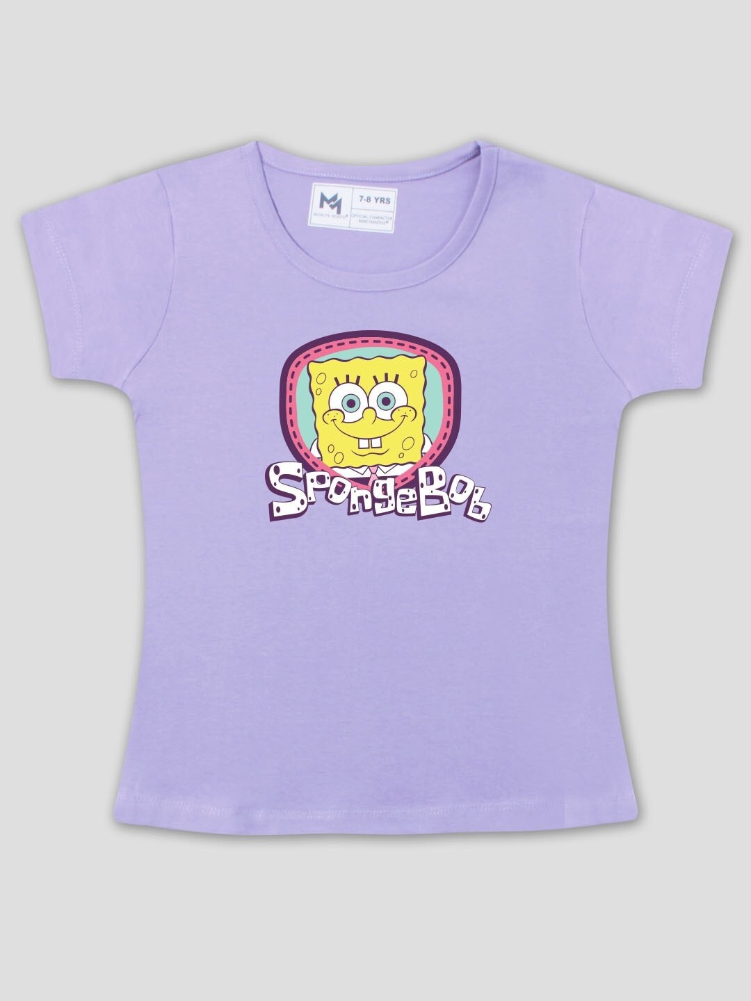 

Minute Mirth Girls Sponge Bob Printed Round Neck Cotton T-shirt, Mauve