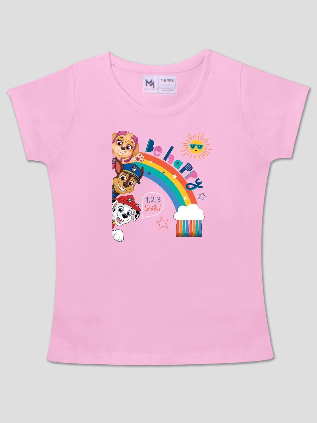 

Minute Mirth Girls Humour and Comic Paw Patrol Graphic Printed Cotton T-Shirt, Pink