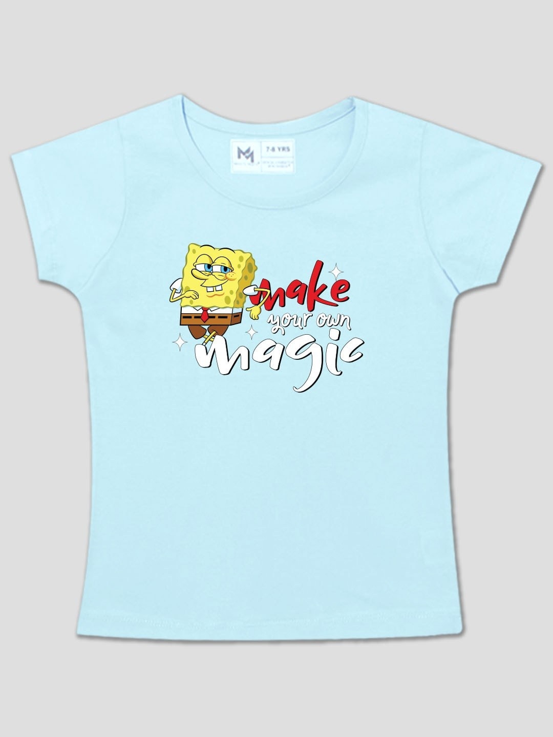 

Minute Mirth Infant Girls Sponge Bob Printed Cotton T-shirt, Blue