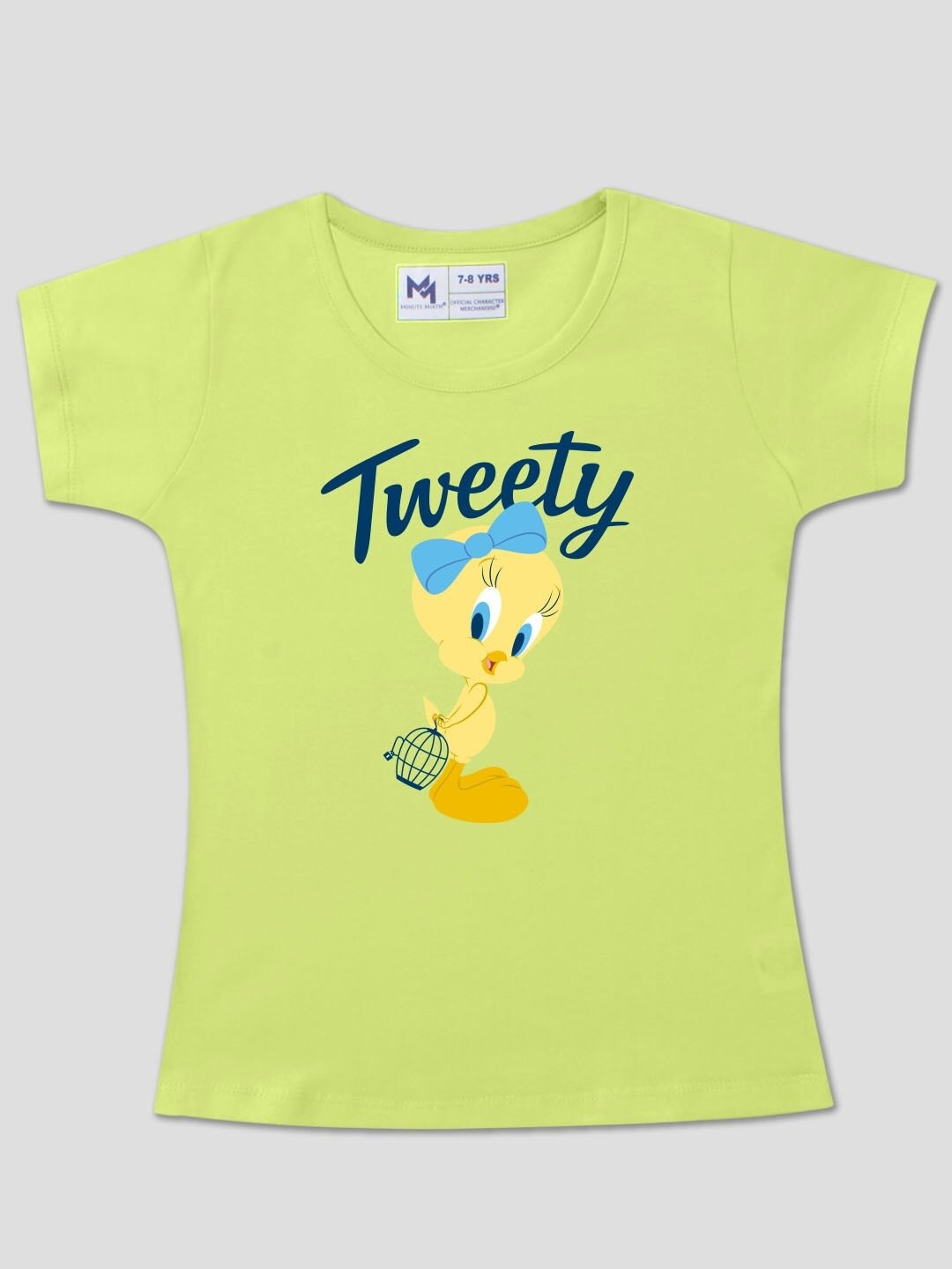 

Minute Mirth Girls Tweety Printed Cotton T-Shirt, Green