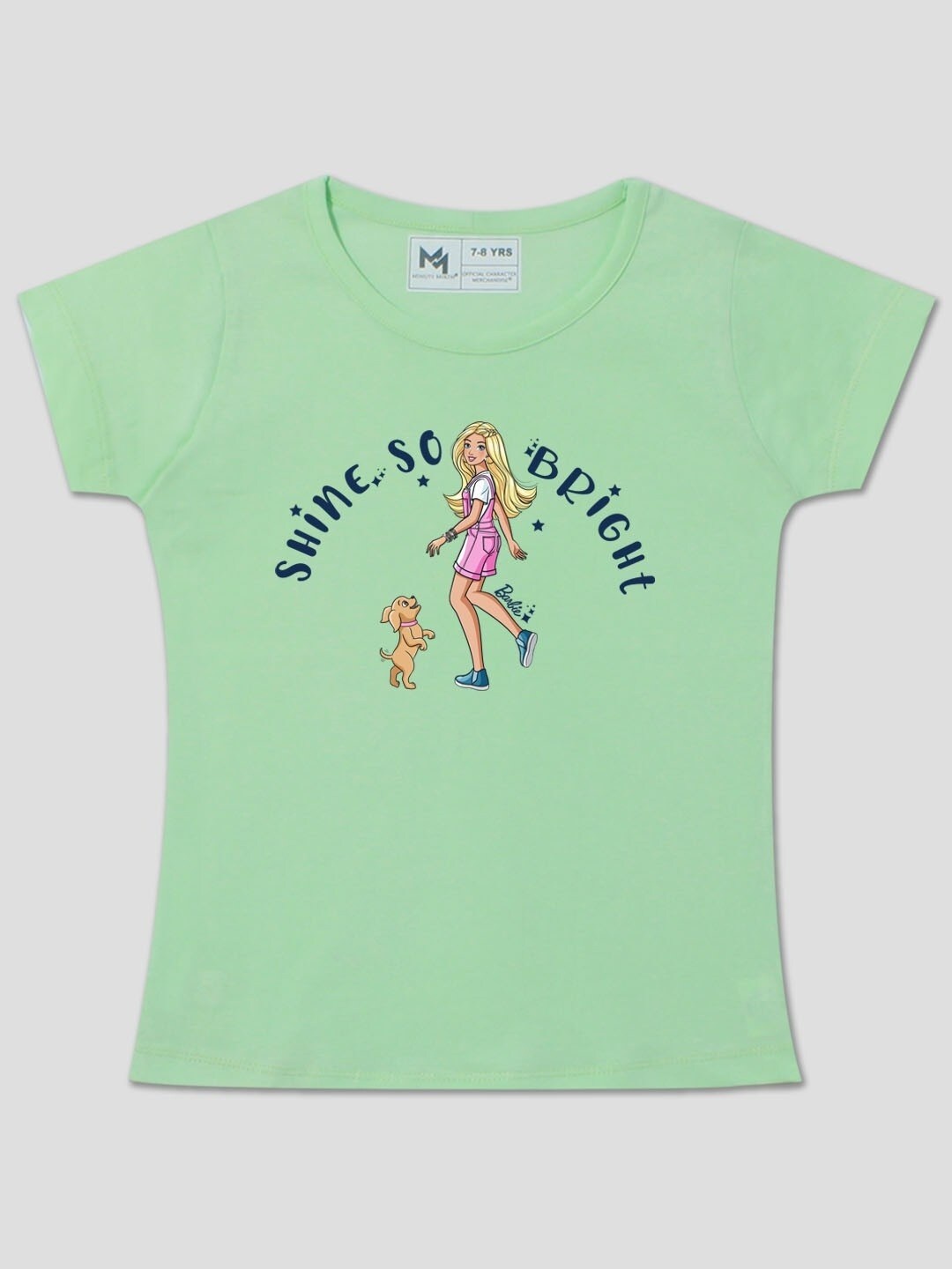 

Minute Mirth Girls Humour and Comic Barbie Graphic Printed Cotton T-Shirt, Green