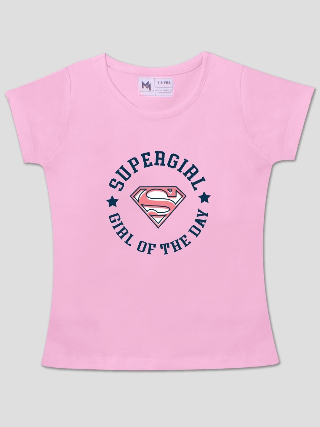 

Minute Mirth Girls Supergirl Printed Cotton T-shirts, Pink