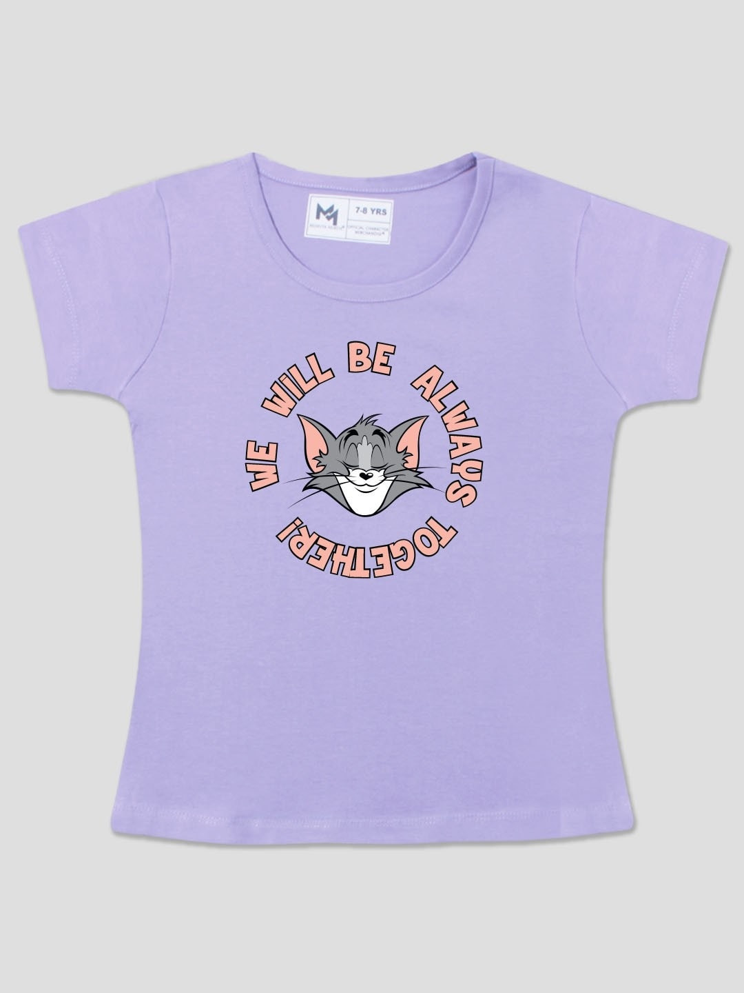 

Minute Mirth Girls Tom & Jerry Printed Round Neck Short Sleeves Cotton T-shirt, Lavender