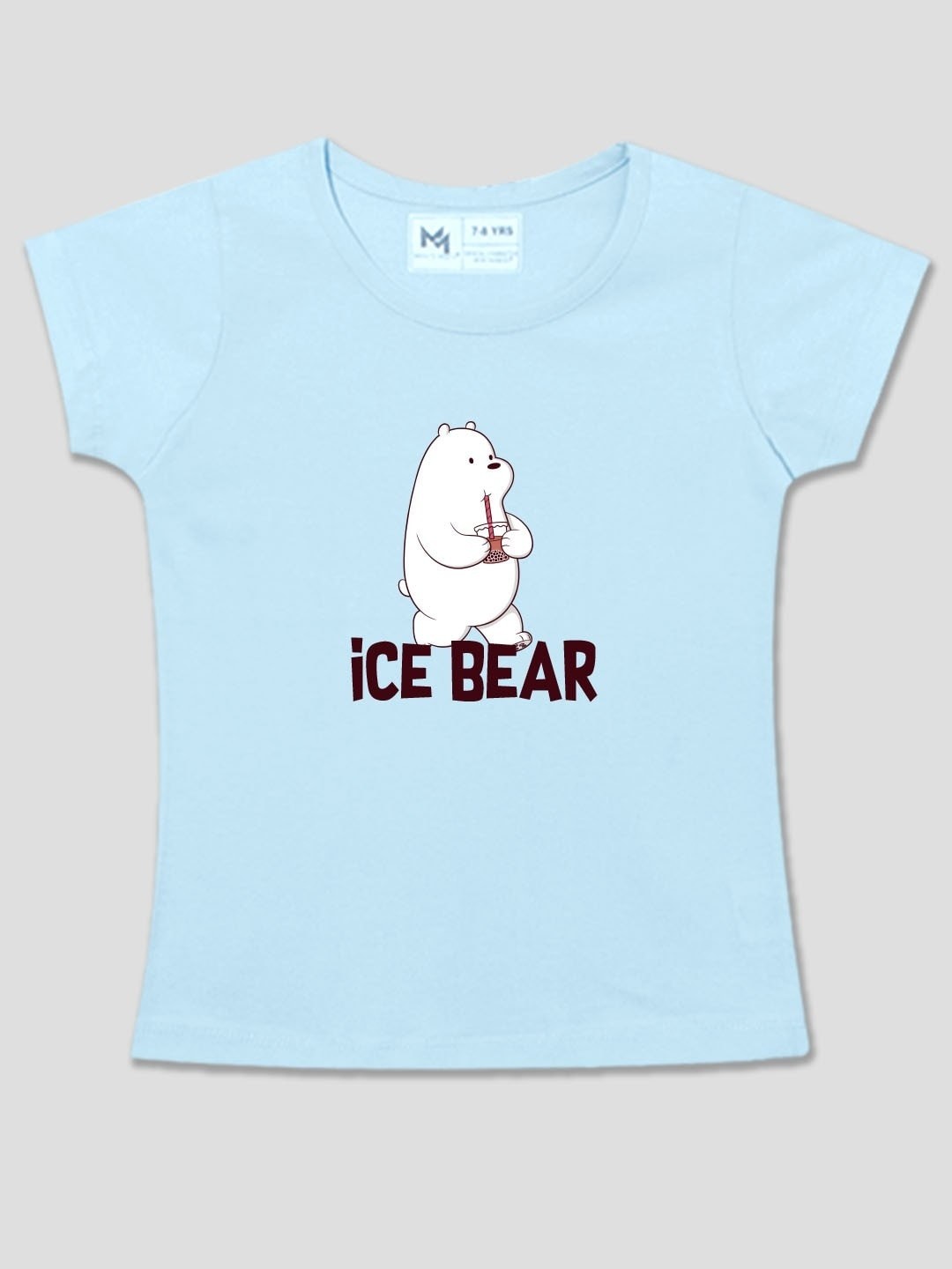 

Minute Mirth Girls We Bare Bears Printed Round Neck Short Sleeves Cotton T-shirt, Blue