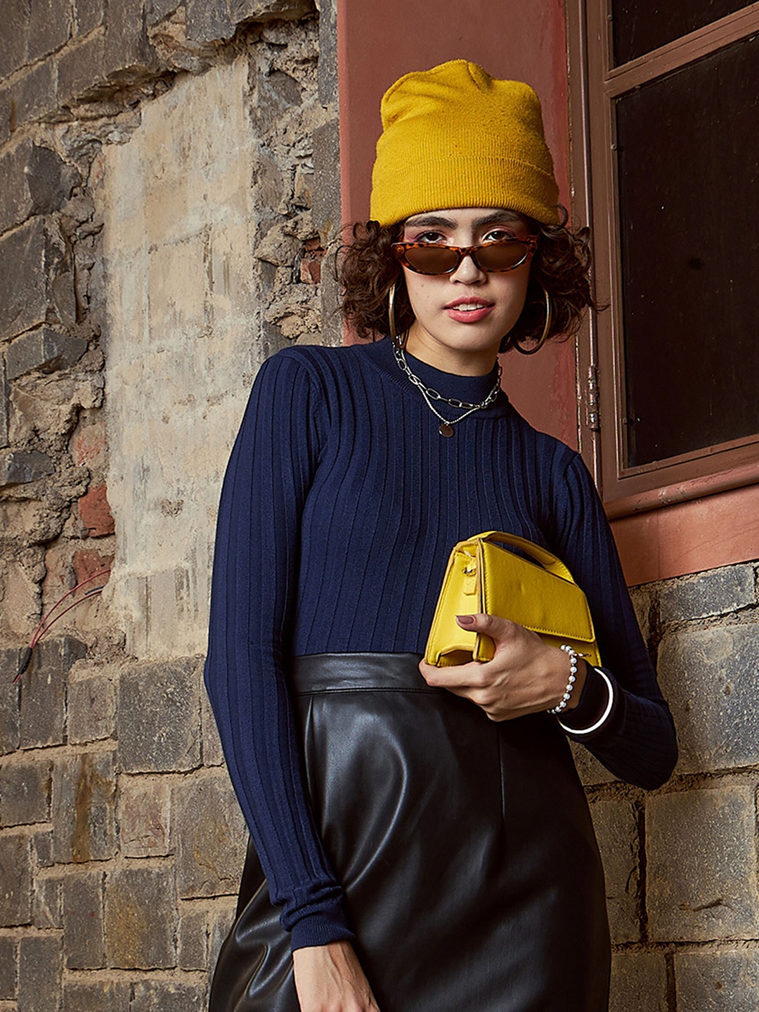 

SASSAFRAS Navy Blue Ribbed High Neck Pullover