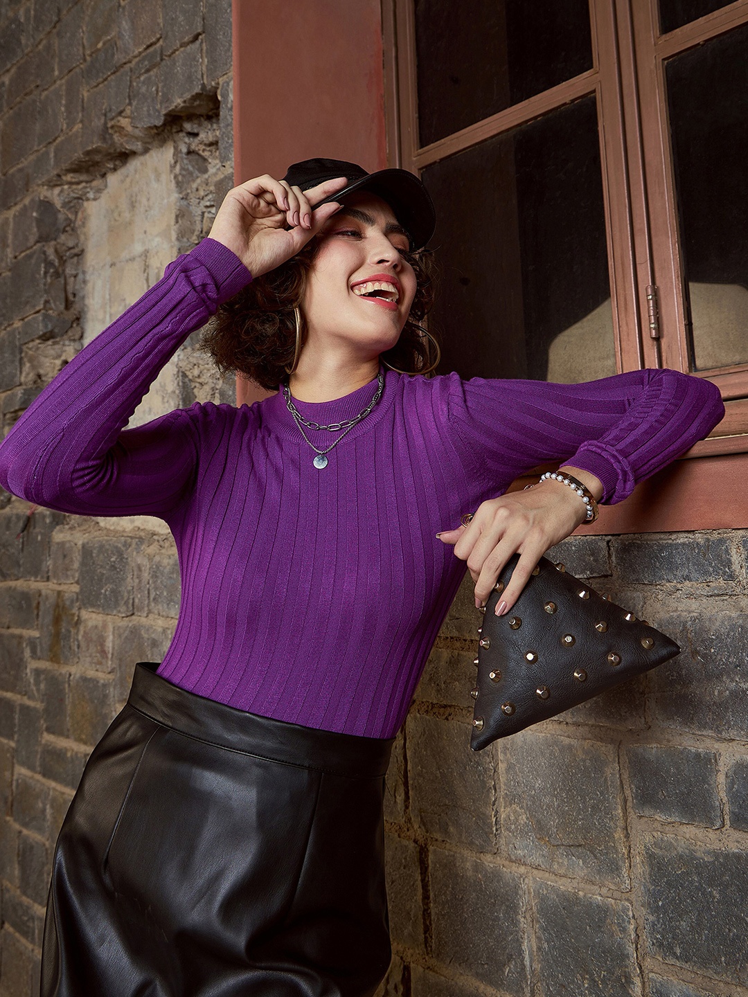 

SASSAFRAS Purple Ribbed High Neck Pullover