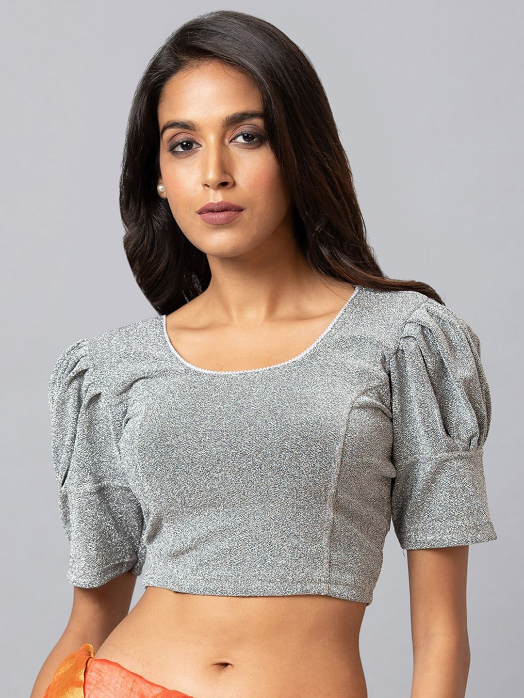 

Kasak Embellished Stretchable Saree Blouse, Silver