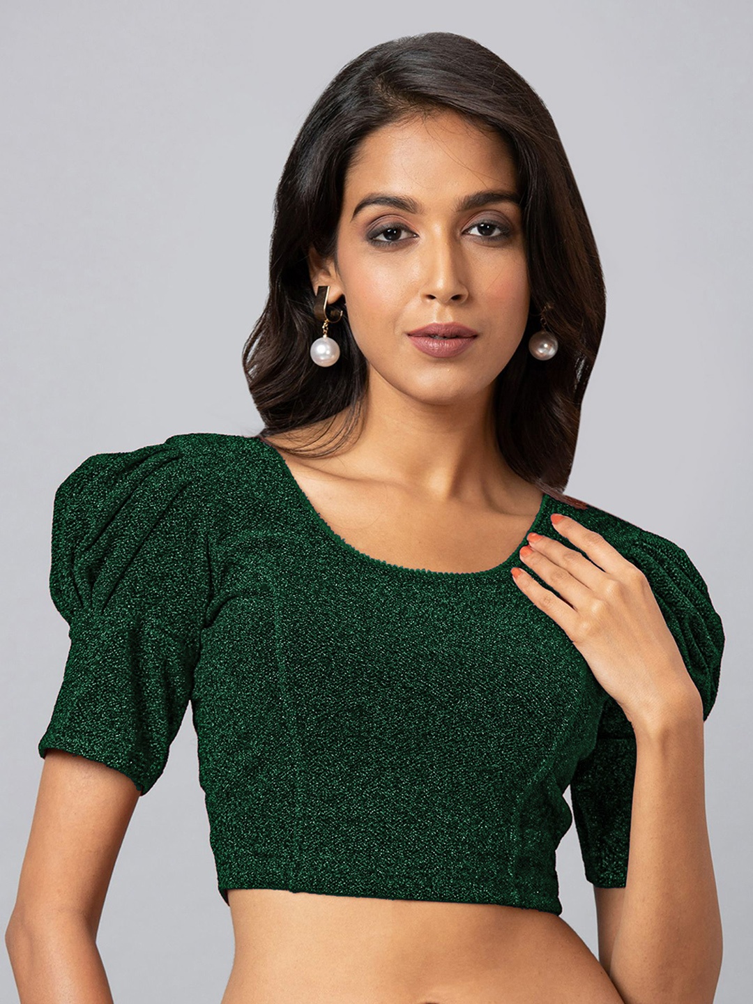 

Kasak Embellished Stretchable Saree Blouse, Green