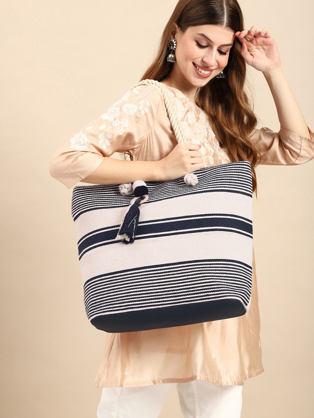 

Anouk Striped Tasselled Oversized Shopper Tote Bag, Multi