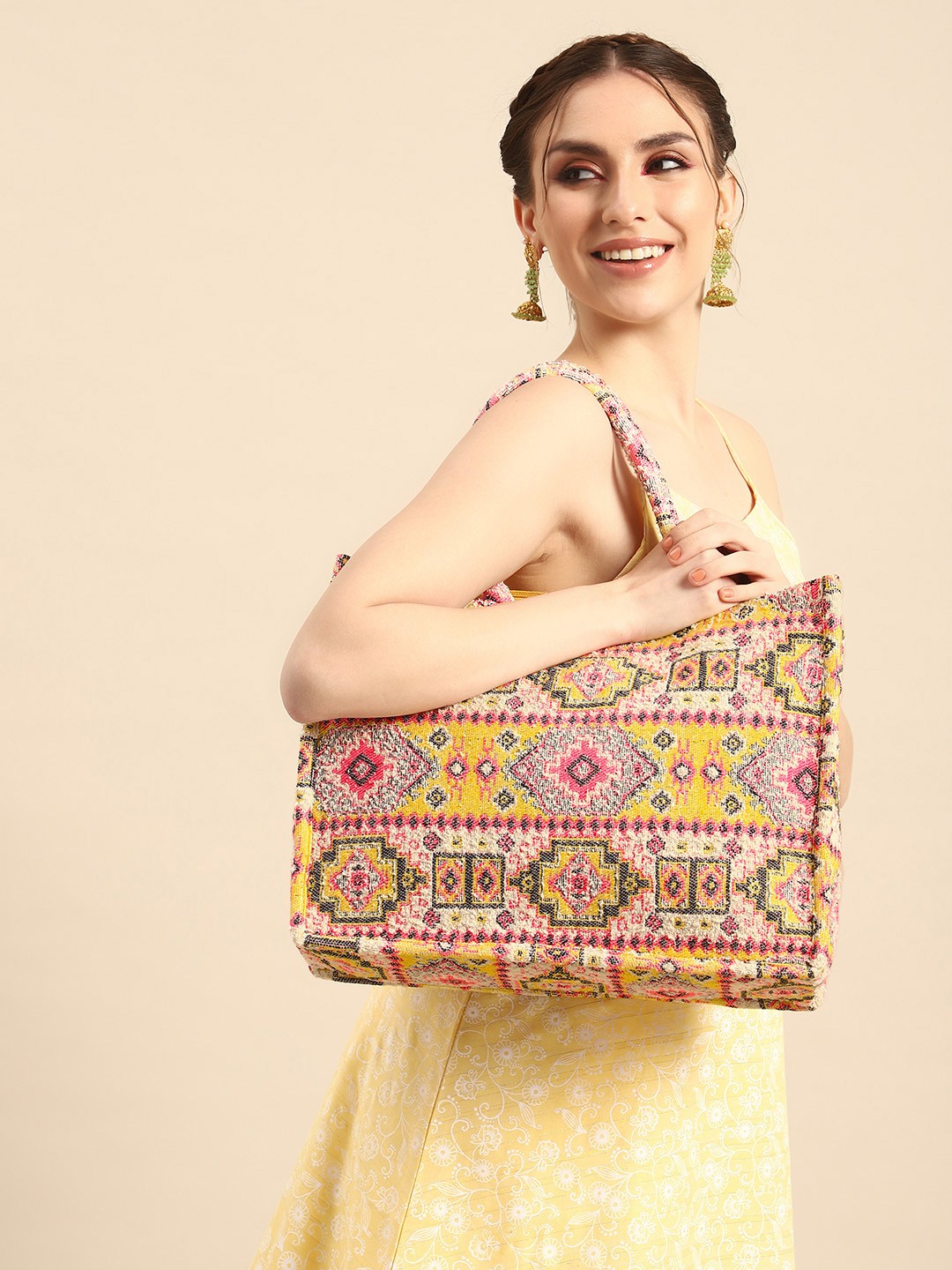 

Sangria Printed Oversized Shopper Tote Bag, Mustard