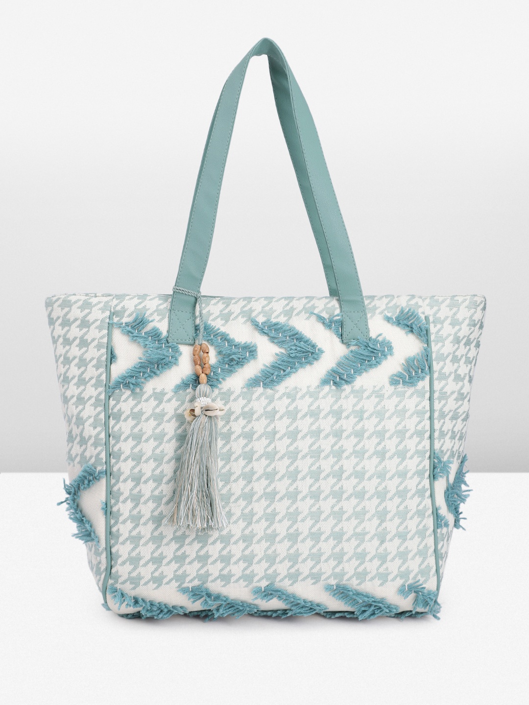Sangria Printed Embroidered Oversized Shopper Tote Bag, Teal