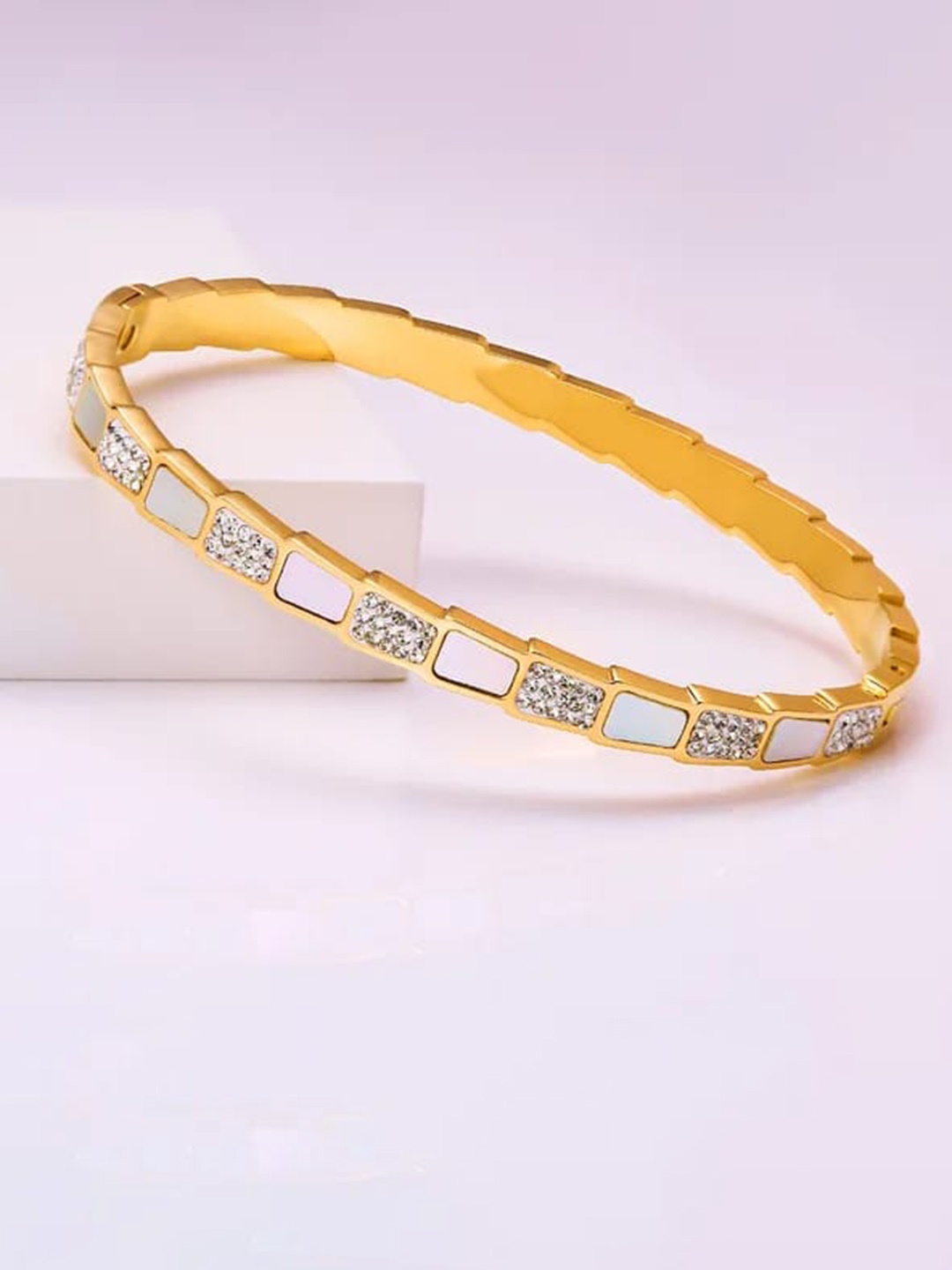 

KRYSTALZ Women Rose Gold-Plated Cubic Zirconia Enamelled Bangle-Style Bracelet