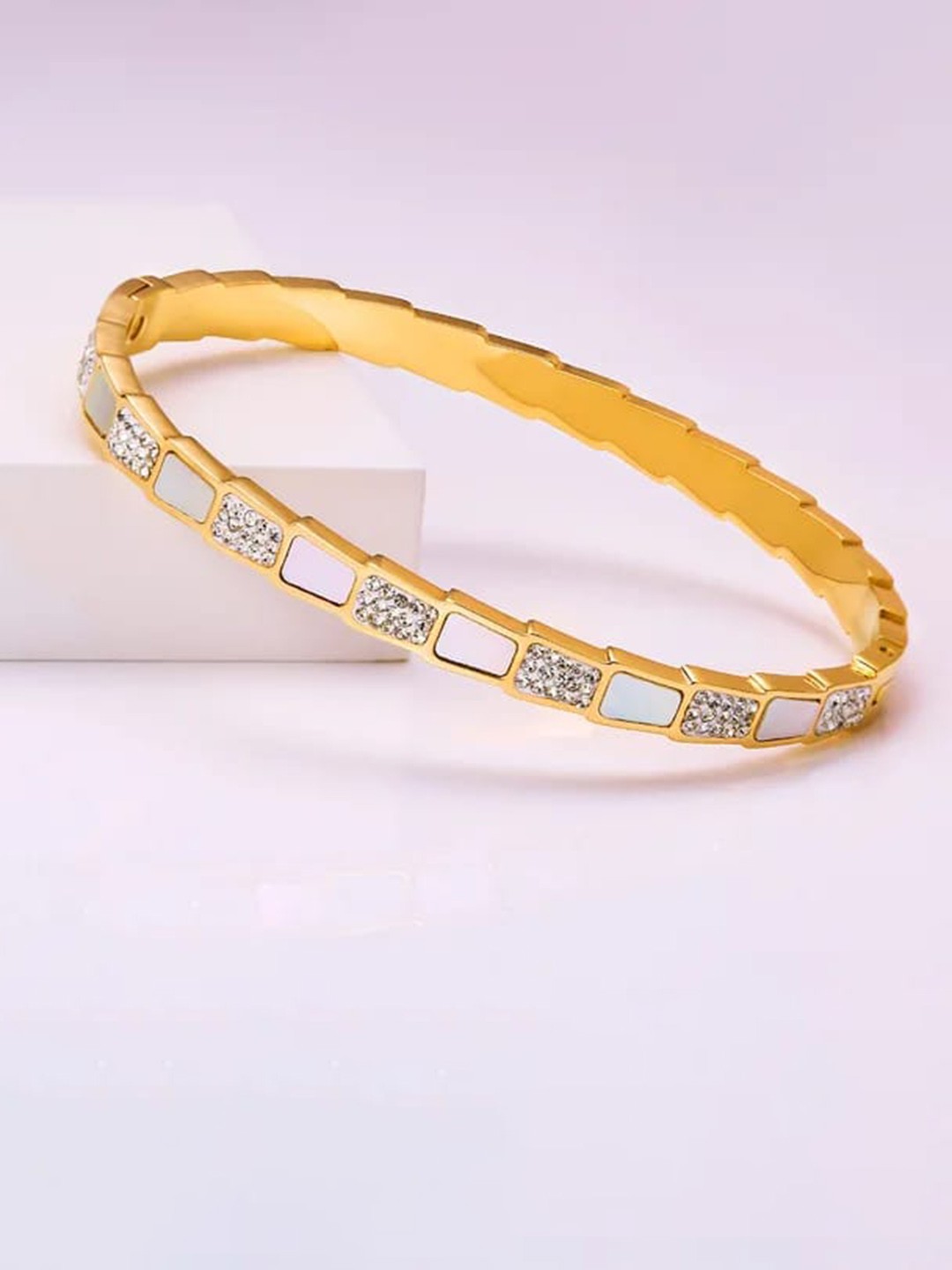 

KRYSTALZ Women Gold-Plated Cubic Zirconia Enamelled Bangle-Style Bracelet