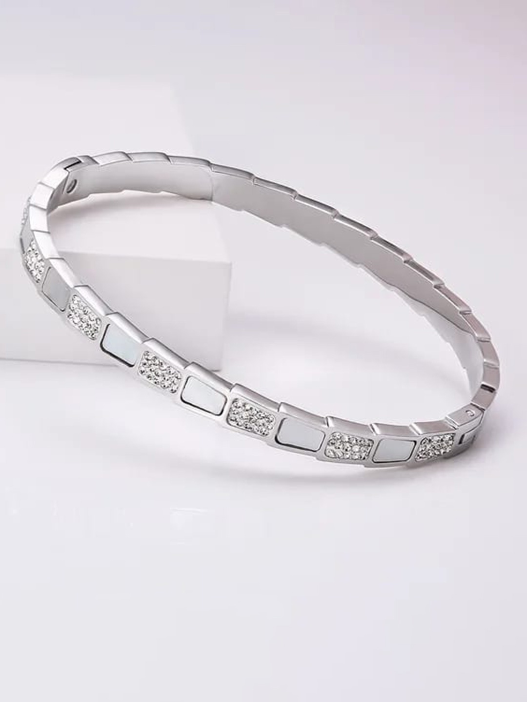 

KRYSTALZ Women Silver-Plated Cubic Zirconia Enamelled Kada Bracelet