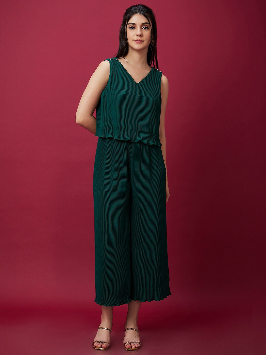

Globus Accordion Pleated Jumpsuit, Green