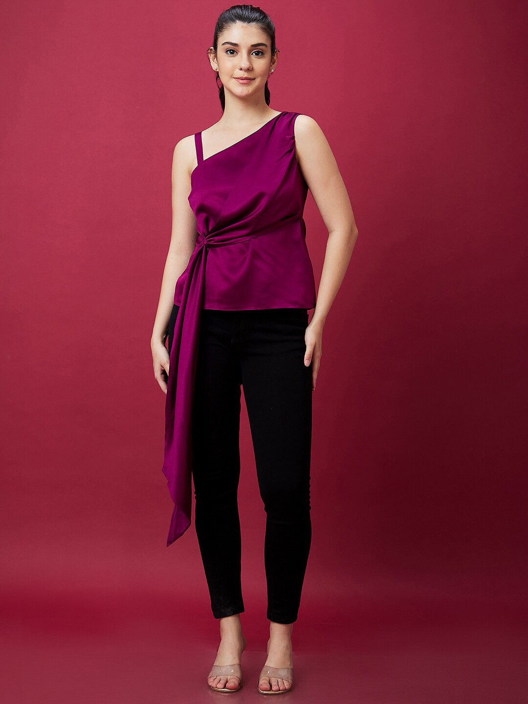 

Globus One Shoulder Tie Up Party Top, Purple