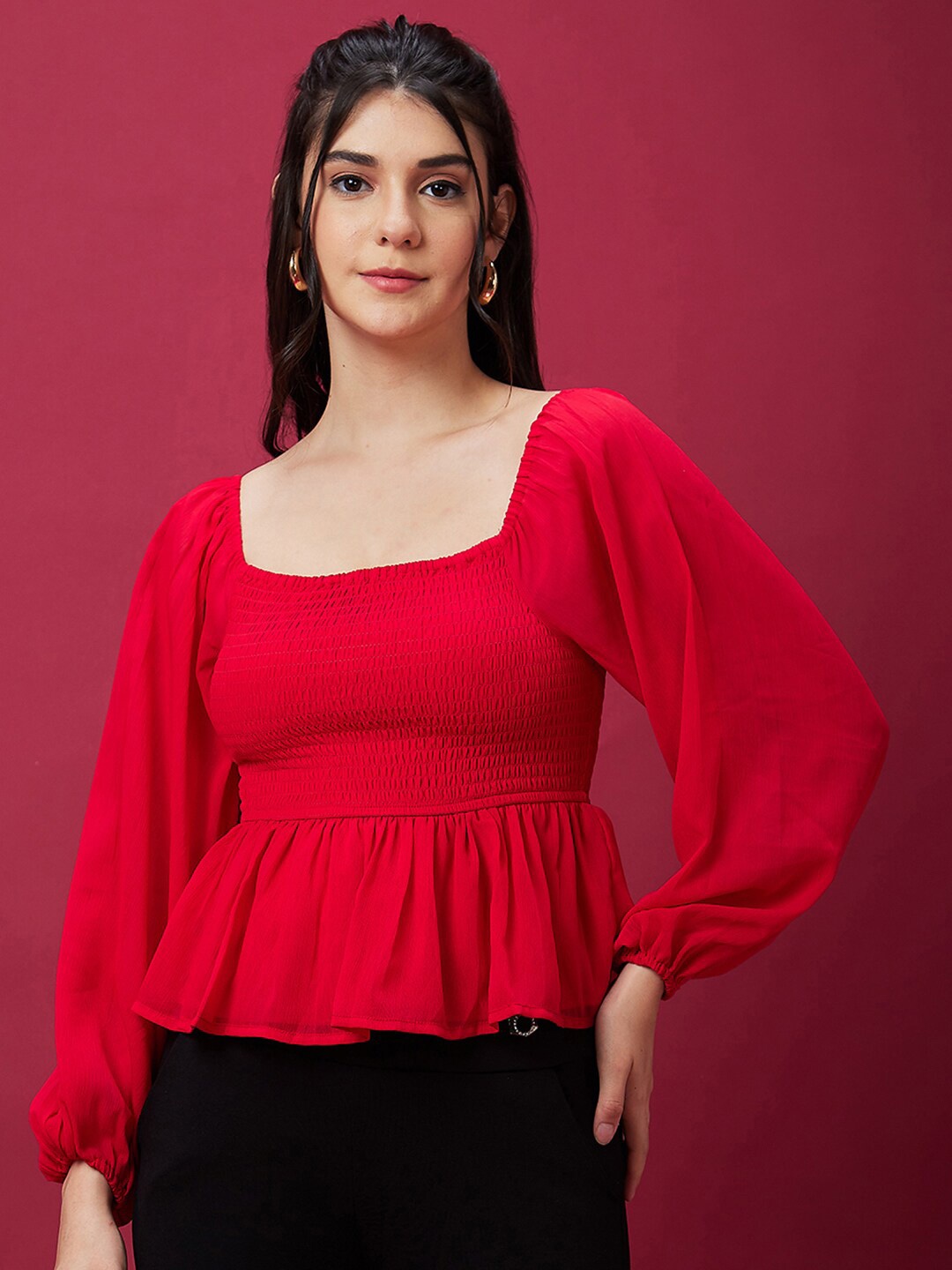 

Globus Smocked Peplum Party Top, Red