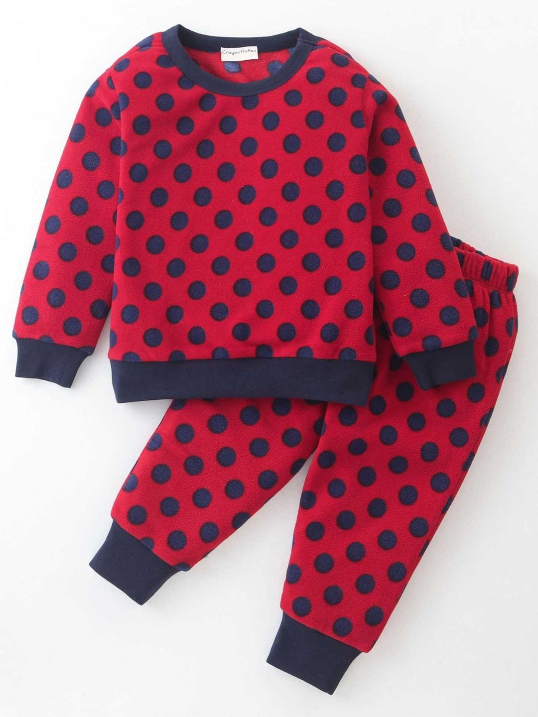 

CrayonFlakes Girls Printed Round Neck Long Sleeve Top With Jogger, Red