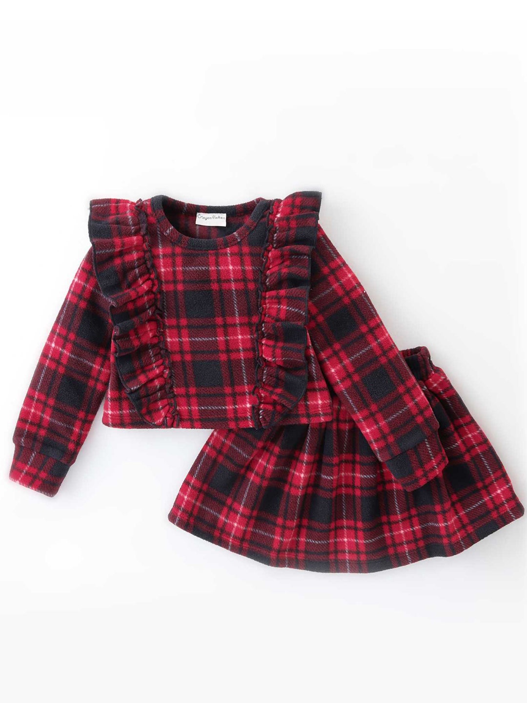 

CrayonFlakes Girls Checked Top with Skirt, Red