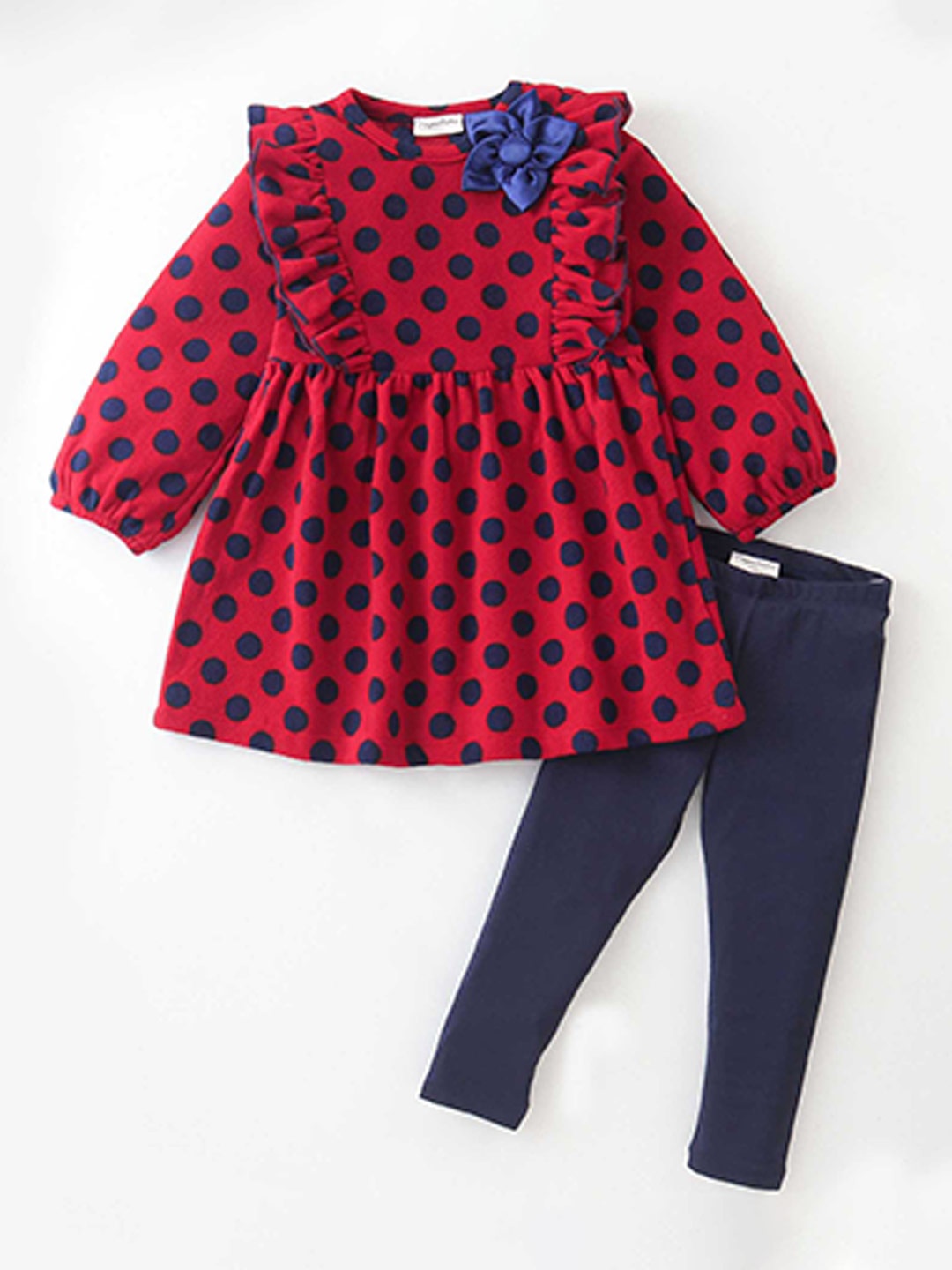 

CrayonFlakes Girls Printed Round Neck Top With Leggings, Red