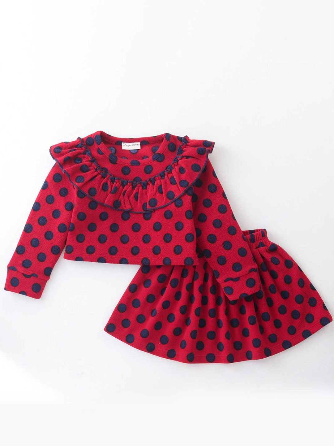 

CrayonFlakes Girls Geometric Printed Round Neck Long Sleeve Top With Skirt, Red