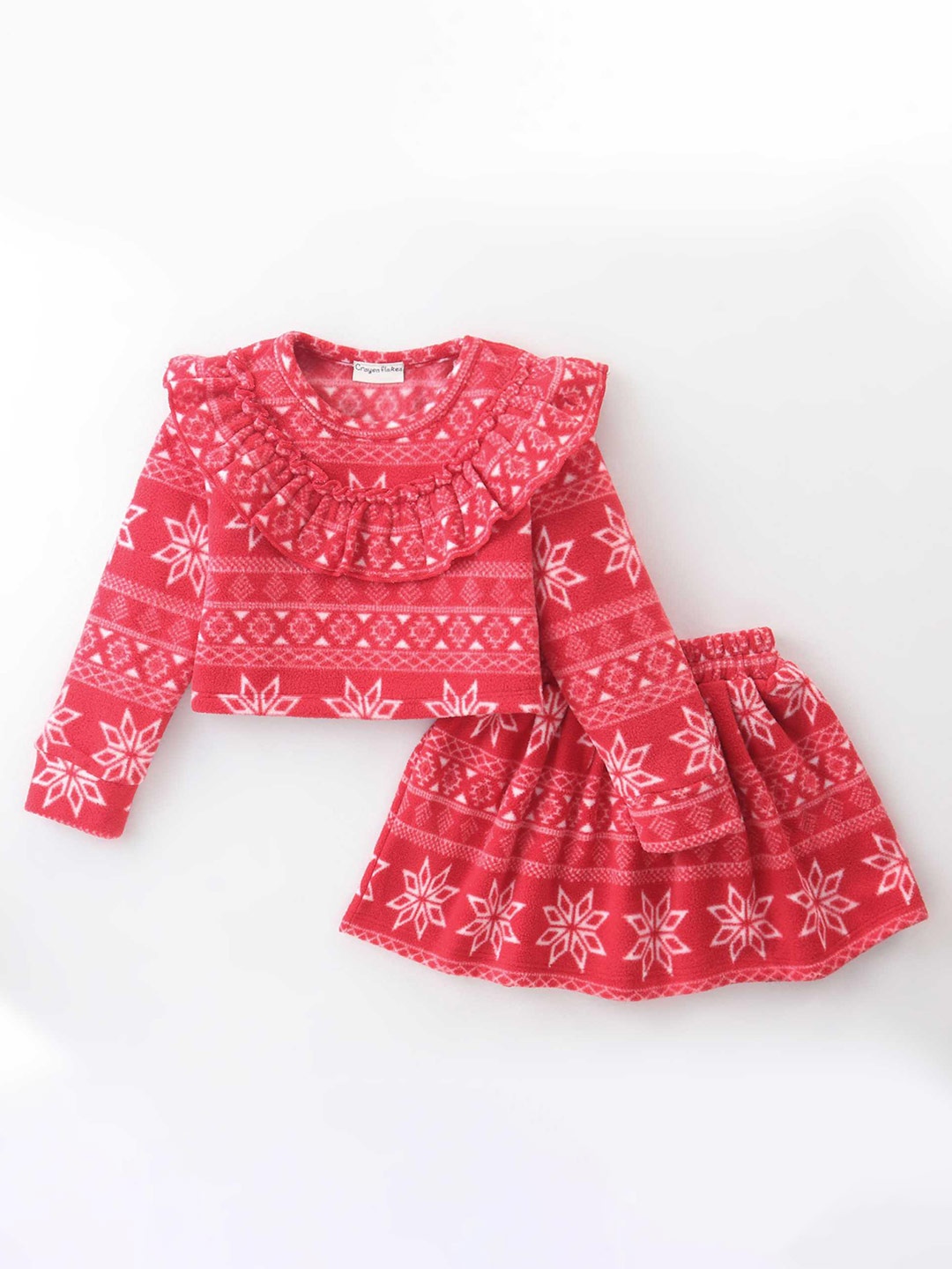 

CrayonFlakes Girls Printed Round Neck Top with Skirt, Red