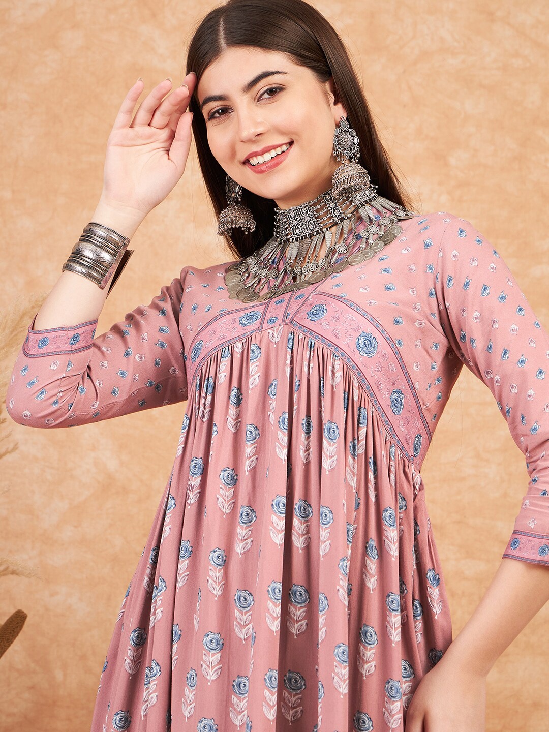 

Sangria Women Floral Printed V-Neck Flared Dress, Pink