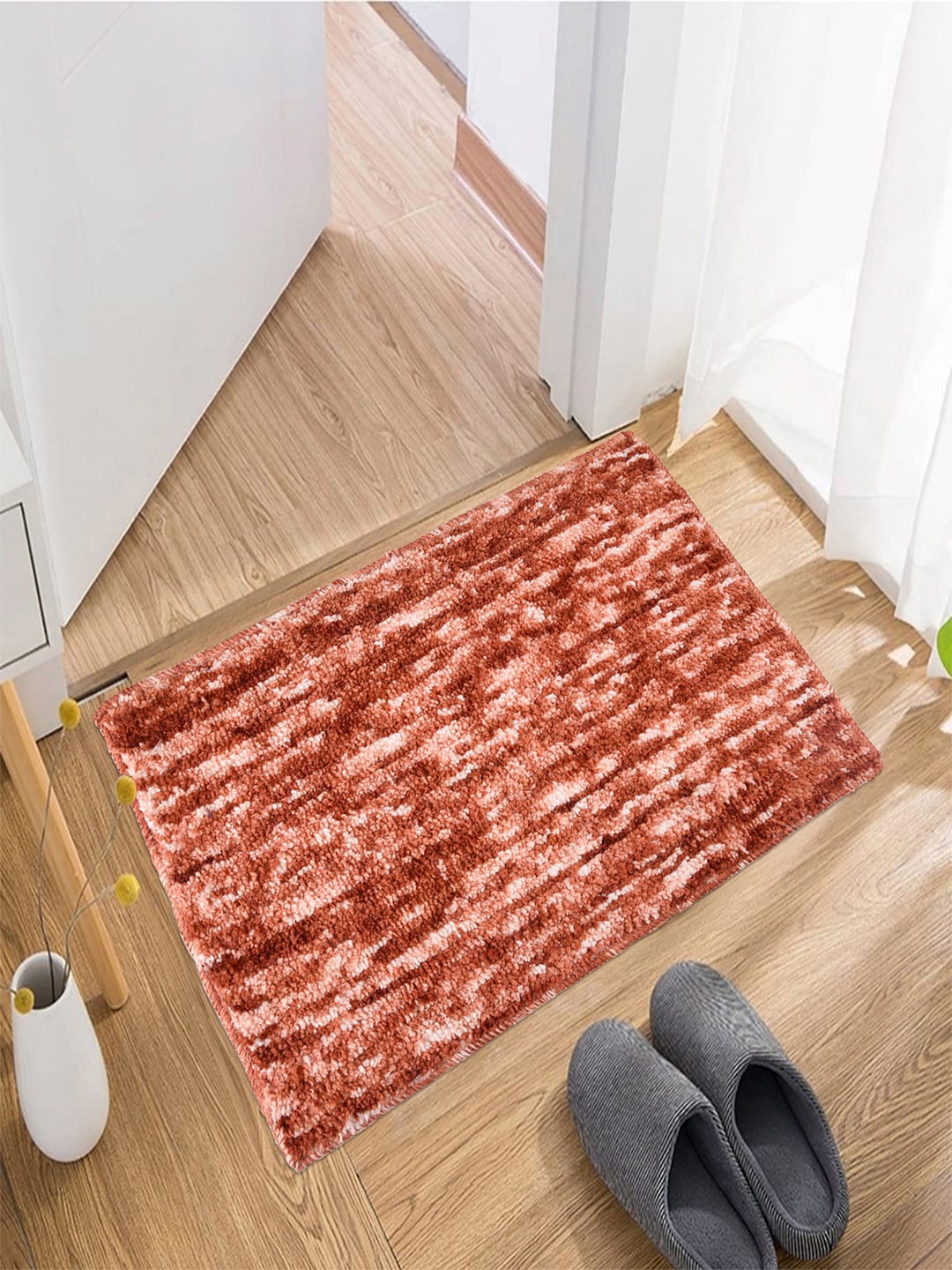 

Kuber Industries Orange Coloured Woven Design Microfiber Doormat