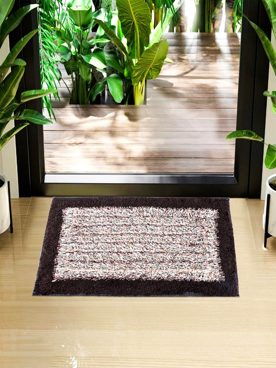 

Kuber Industries 2 Pcs Brown & White Woven Design Doormats