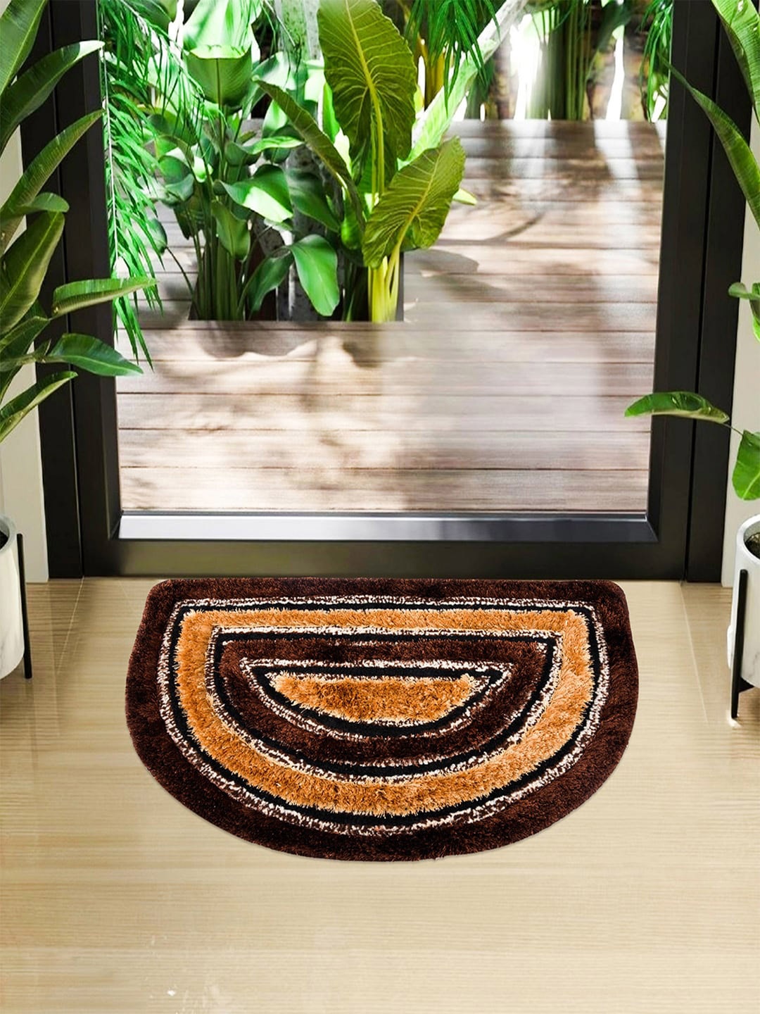 

Kuber Industries Beige & Brown Woven Design Microfiber D Shape Fur Doormat