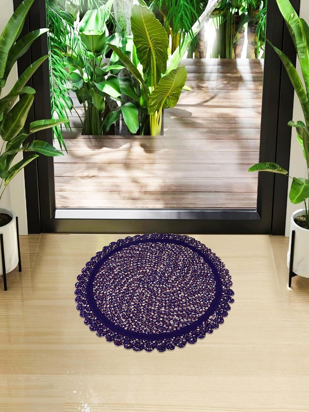 

Kuber Industries Purple & Beige 2 Pieces Woven Design Cotton Reversible Doormats