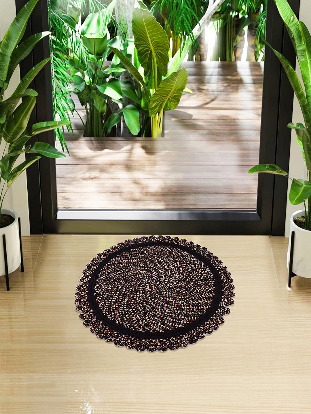 

Kuber Industries Brown & Black Cotton Reversible Round Doormat