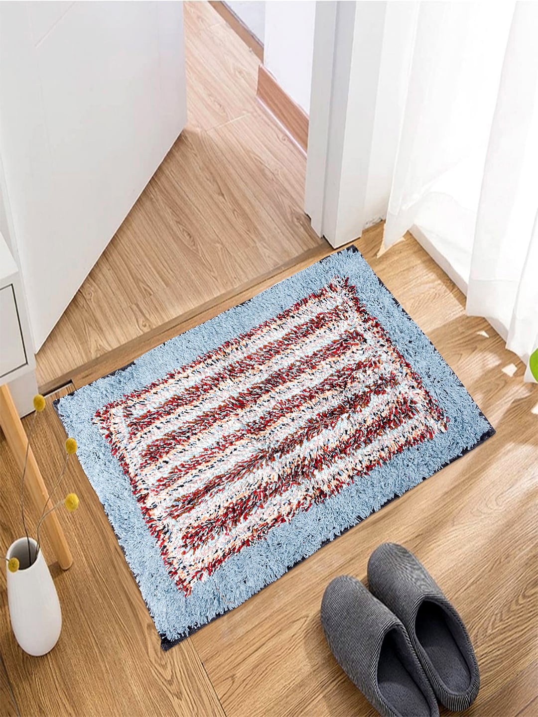 

Kuber Industries Blue & White 2 Pieces Woven Design Dust Trapper Cotton Doormats