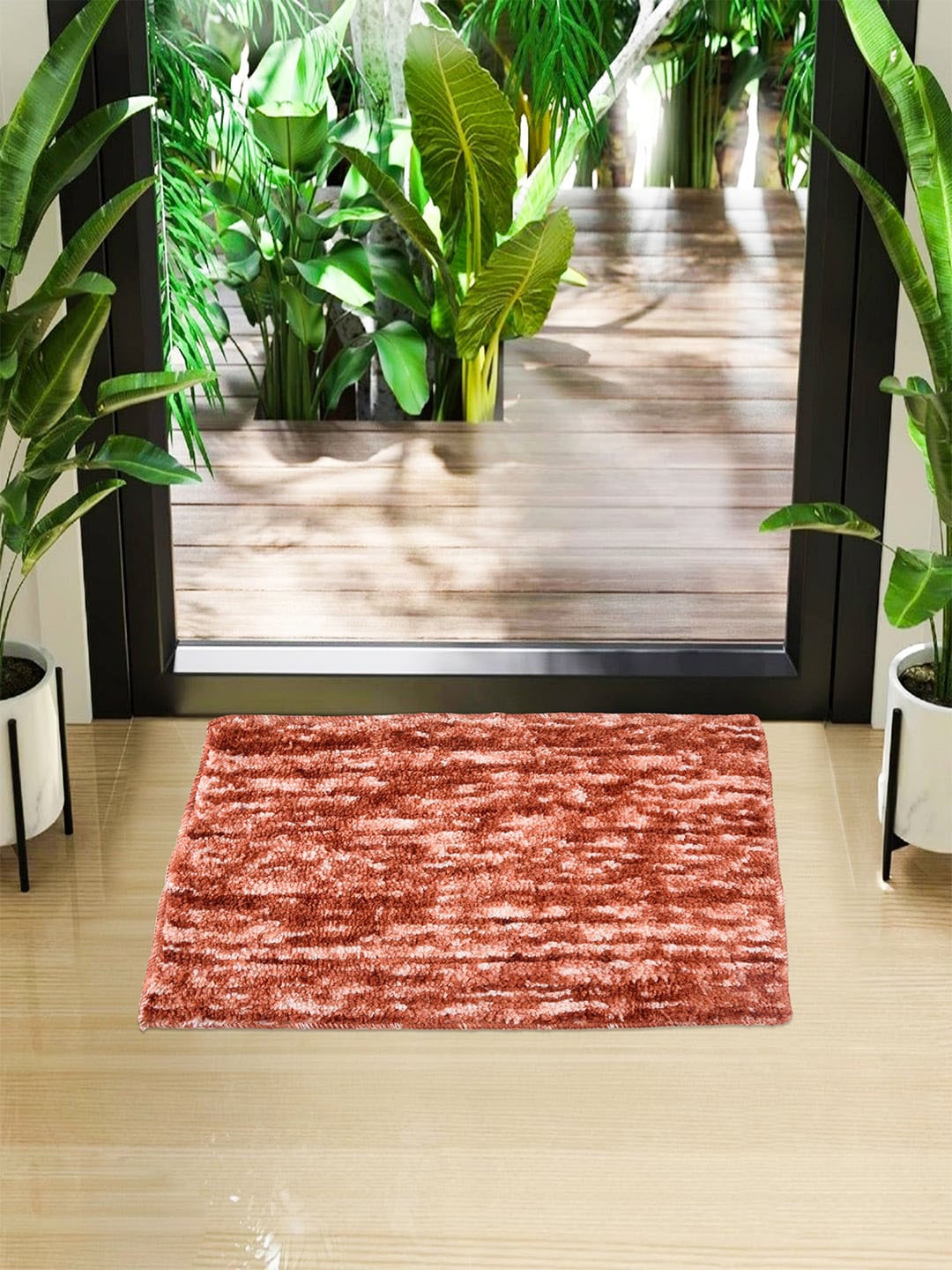 

Kuber Industries Orange 3 Pieces Self-Designed Microfiber Doormats