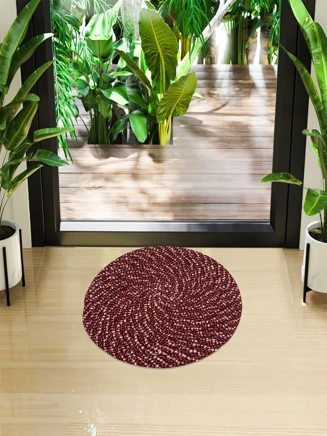 

Kuber Industries Maroon 3 Pieces Cotton Reversible Round Doormats