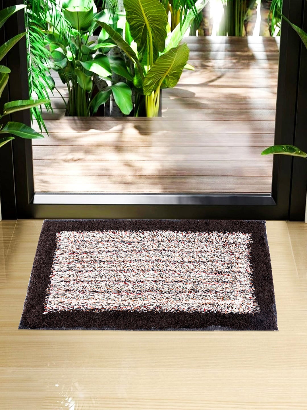 

Kuber Industries Brown & Blue 2 Pieces Self-Designed Cotton Doormats
