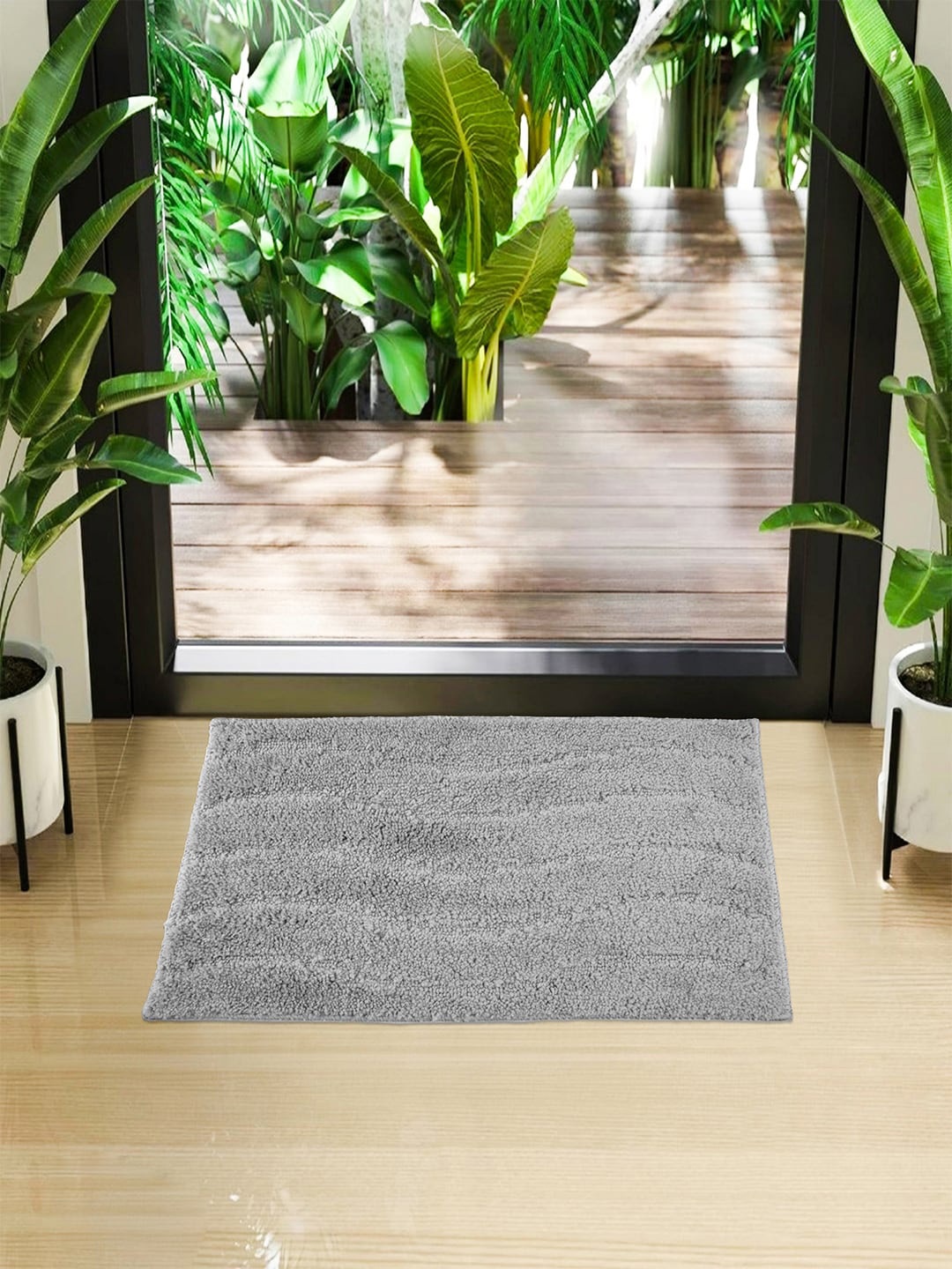 

Kuber Industries Grey Woven Design Microfiber Doormats