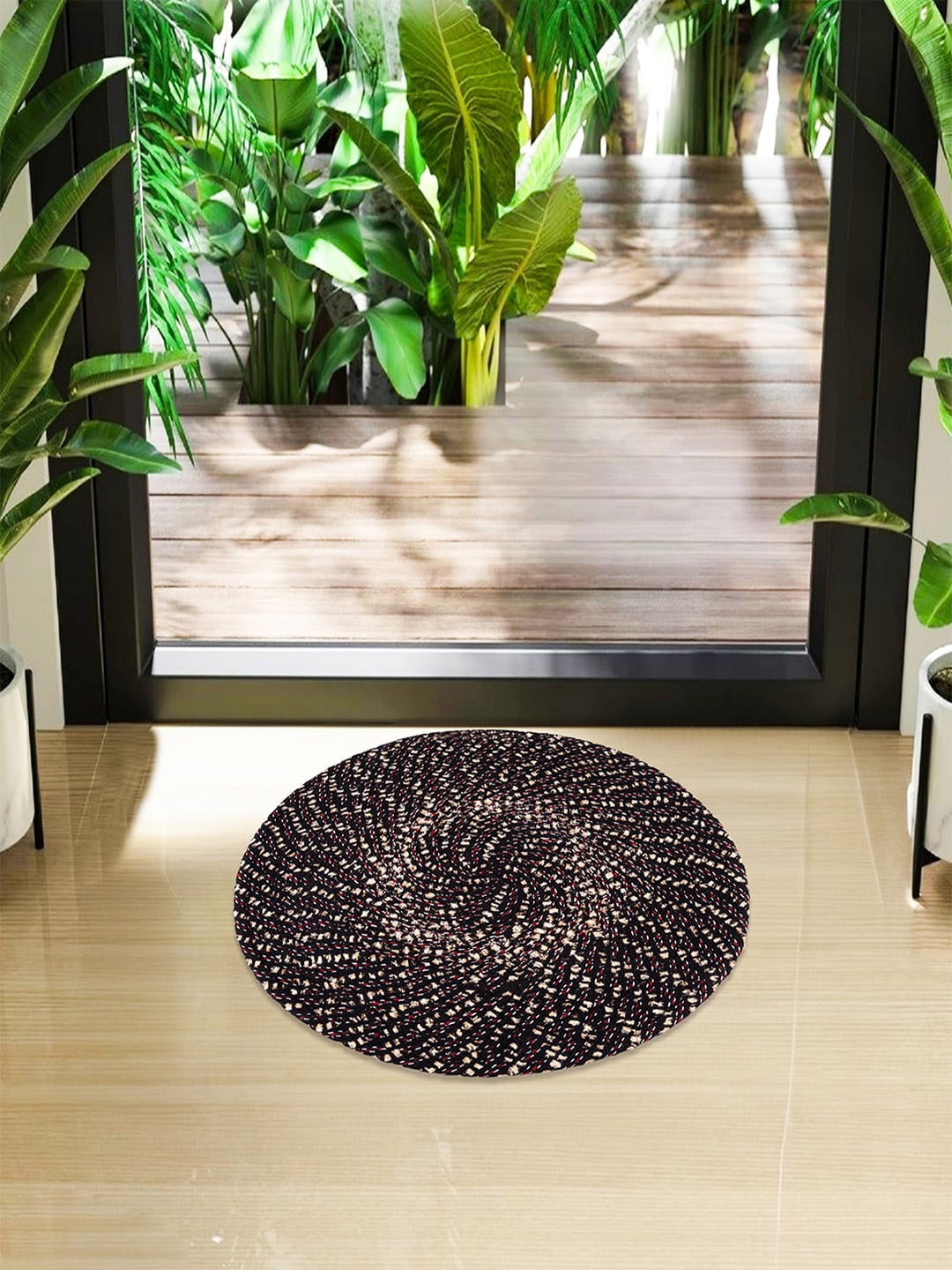 

Kuber Industries Brown 3 Pieces Woven Design Cotton Reversible Doormats