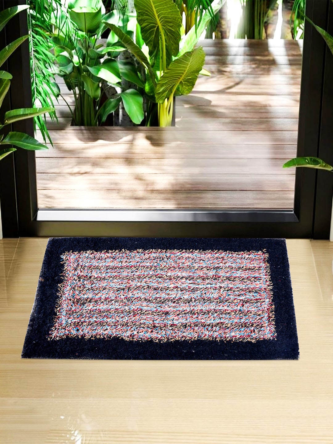 

Kuber Industries Blue & White 2 Pieces Woven Design Dust Trapper Cotton Doormats