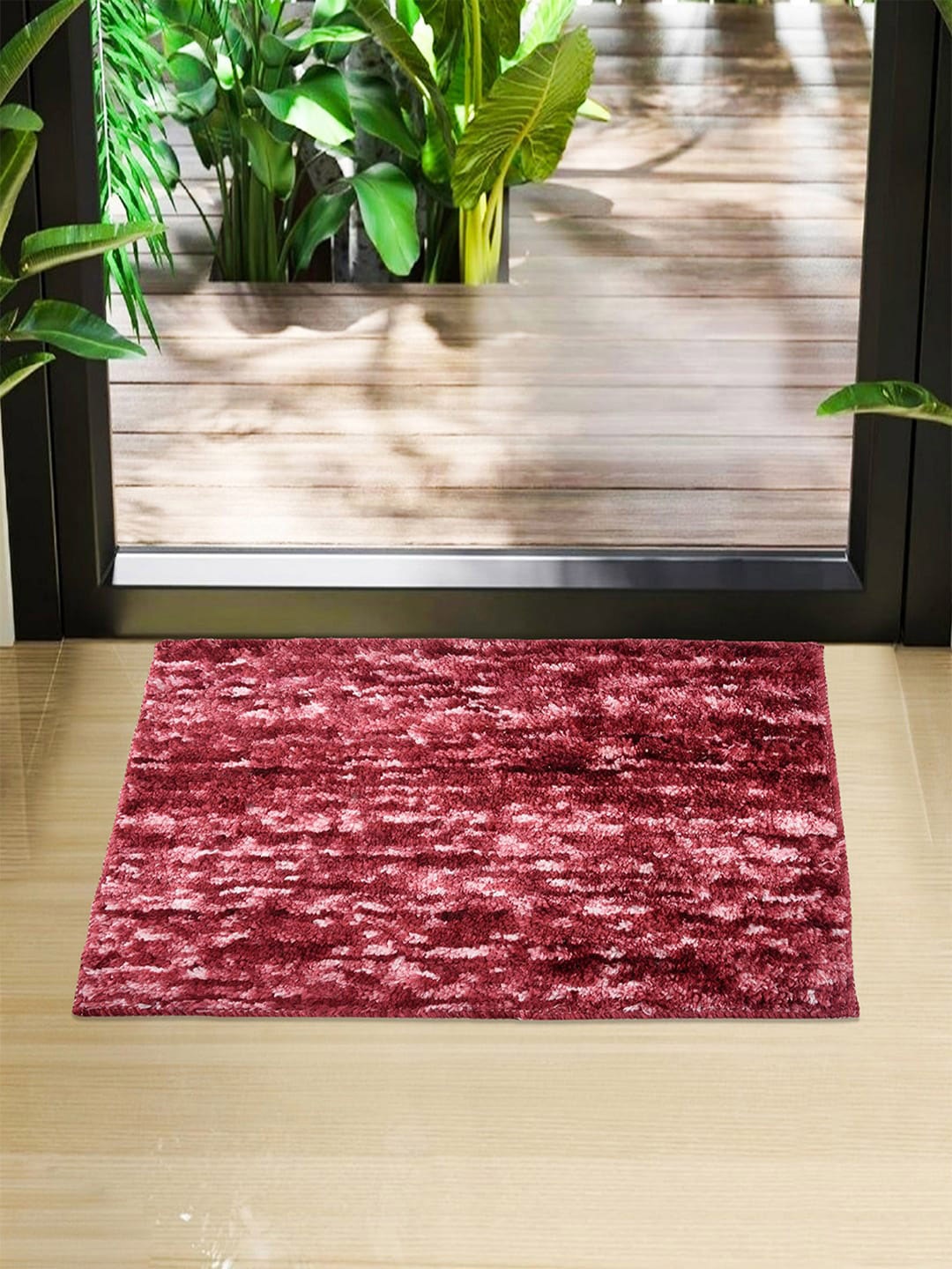 

Kuber Industries Maroon 2 Pieces Self Designed Microfiber Doormats