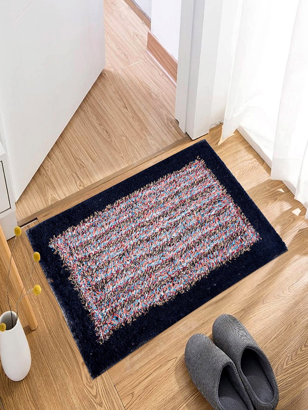 

Kuber Industries Blue & Pink 2 Pieces Woven Design Cotton Doormats