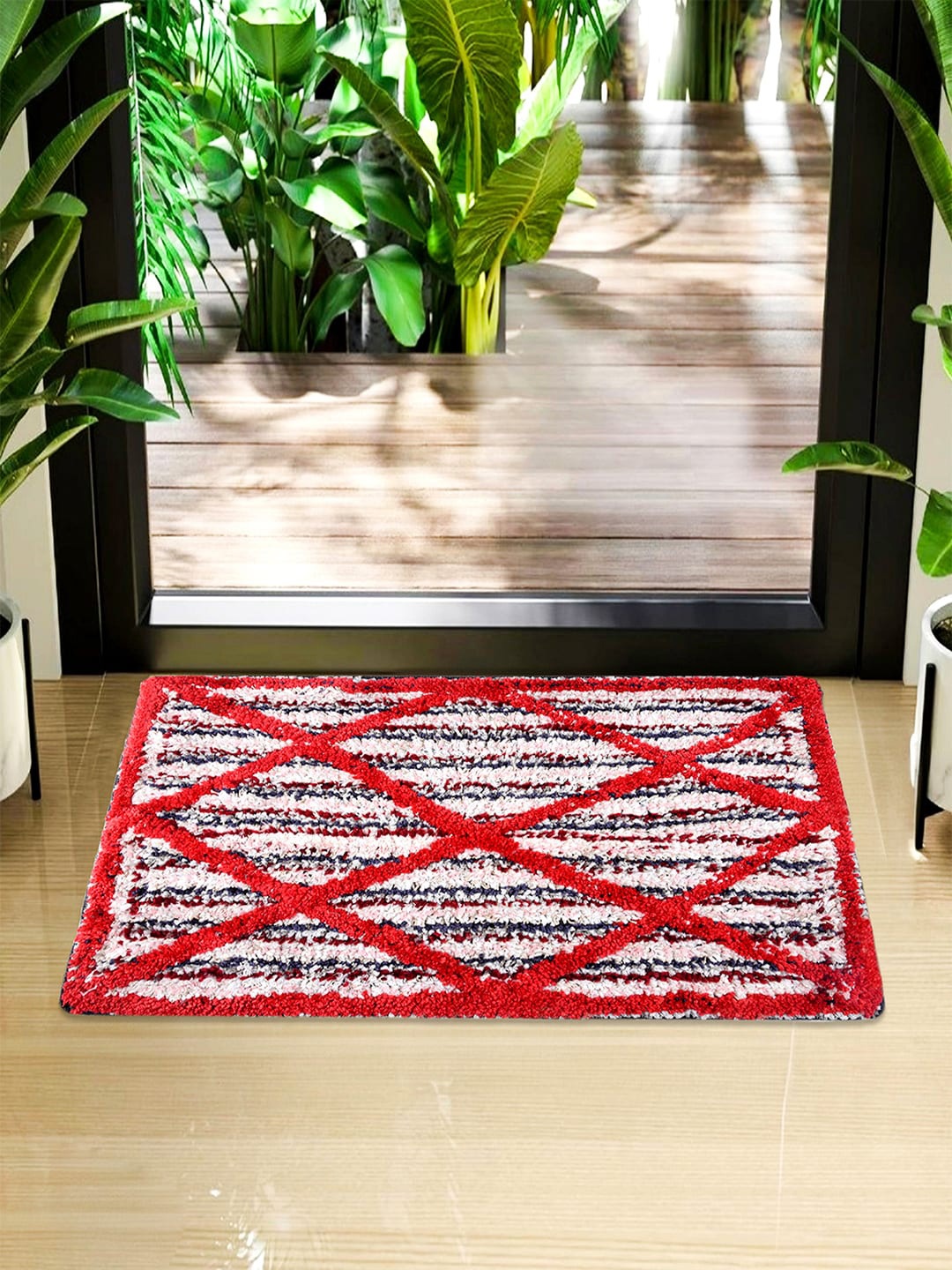 

Kuber Industries Red Set Of 2 Dust Trapper Anti-Skid Door Mat