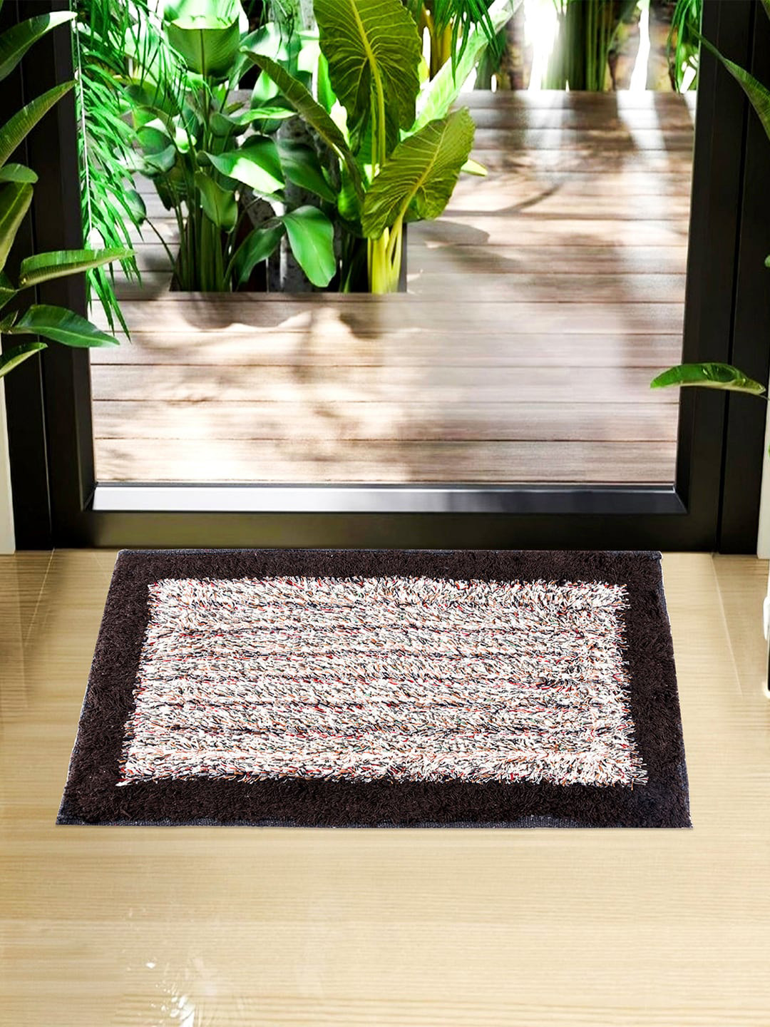 

Kuber Industries Brown & White 2-Pieces Cotton Dust Trapper Doormats
