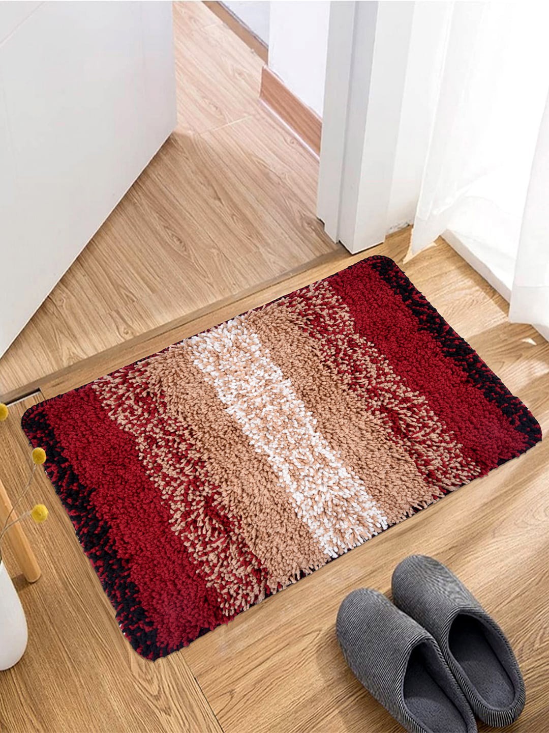 

Kuber Industries Cream Coloured & Red 3 Pieces Woven Design Doormats