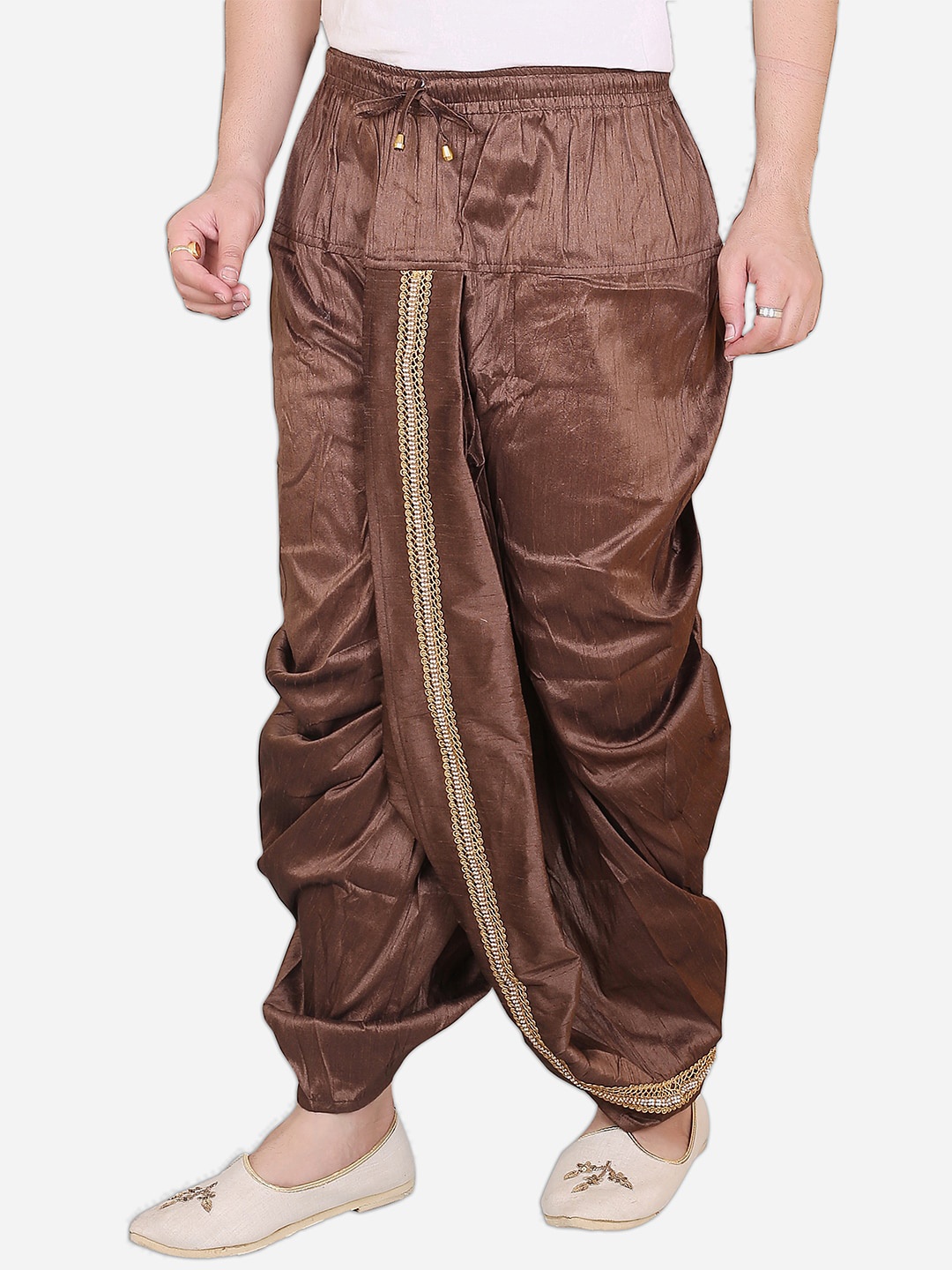 

Avaeta Men Lace Detail Dupion Silk Dhoti Pants, Coffee brown