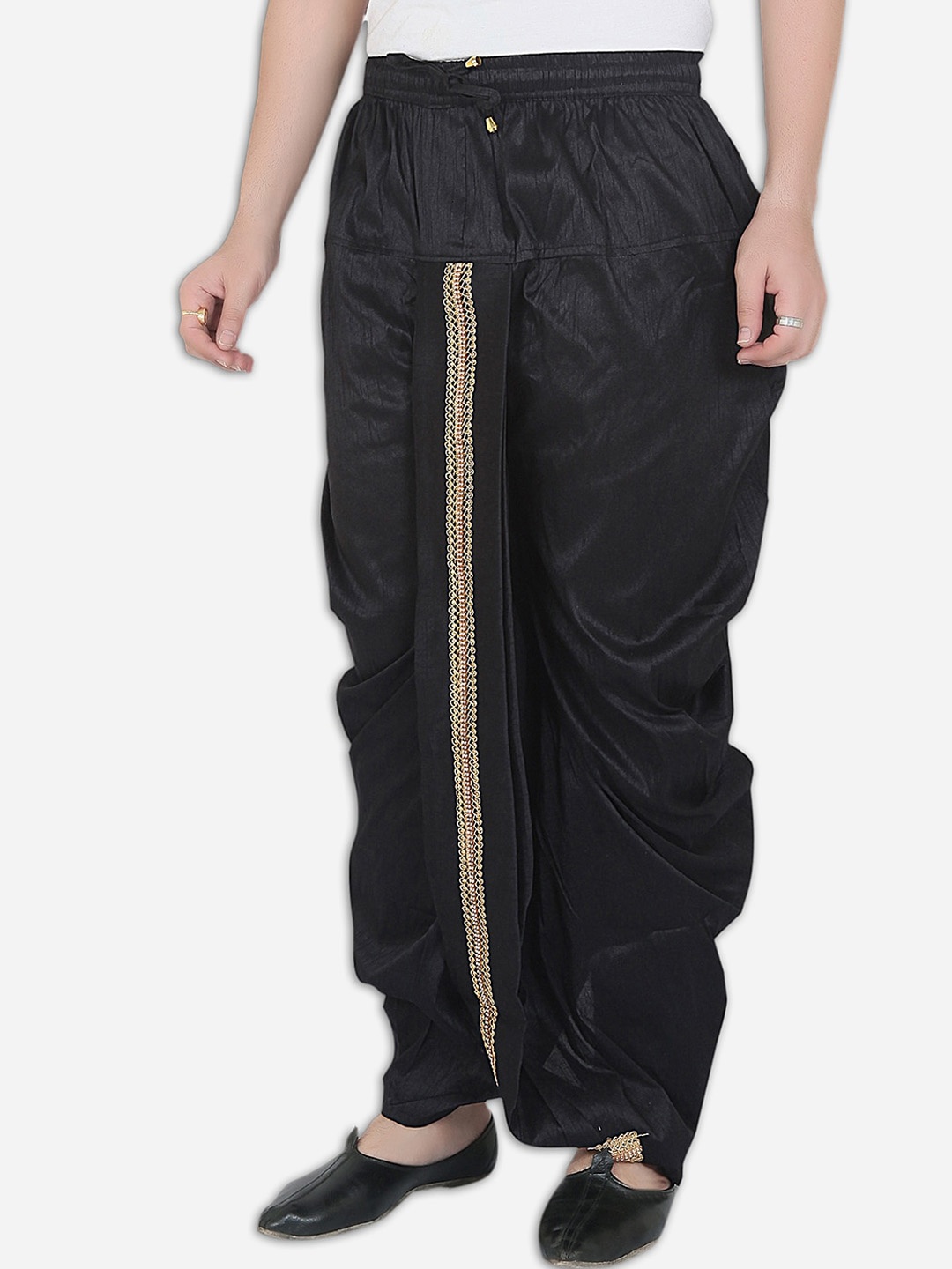

Avaeta Men Lace Detail Dupion Silk Dhoti Pants, Black