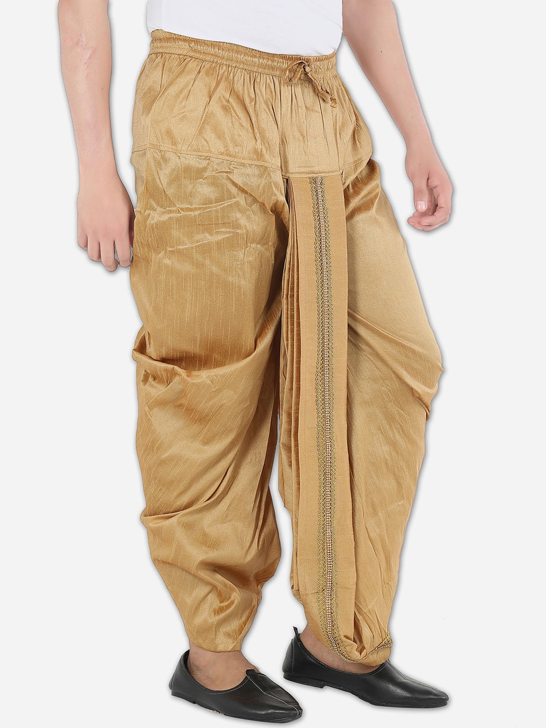 

Avaeta Men Lace Detail Dupion Silk Dhoti Pants, Gold