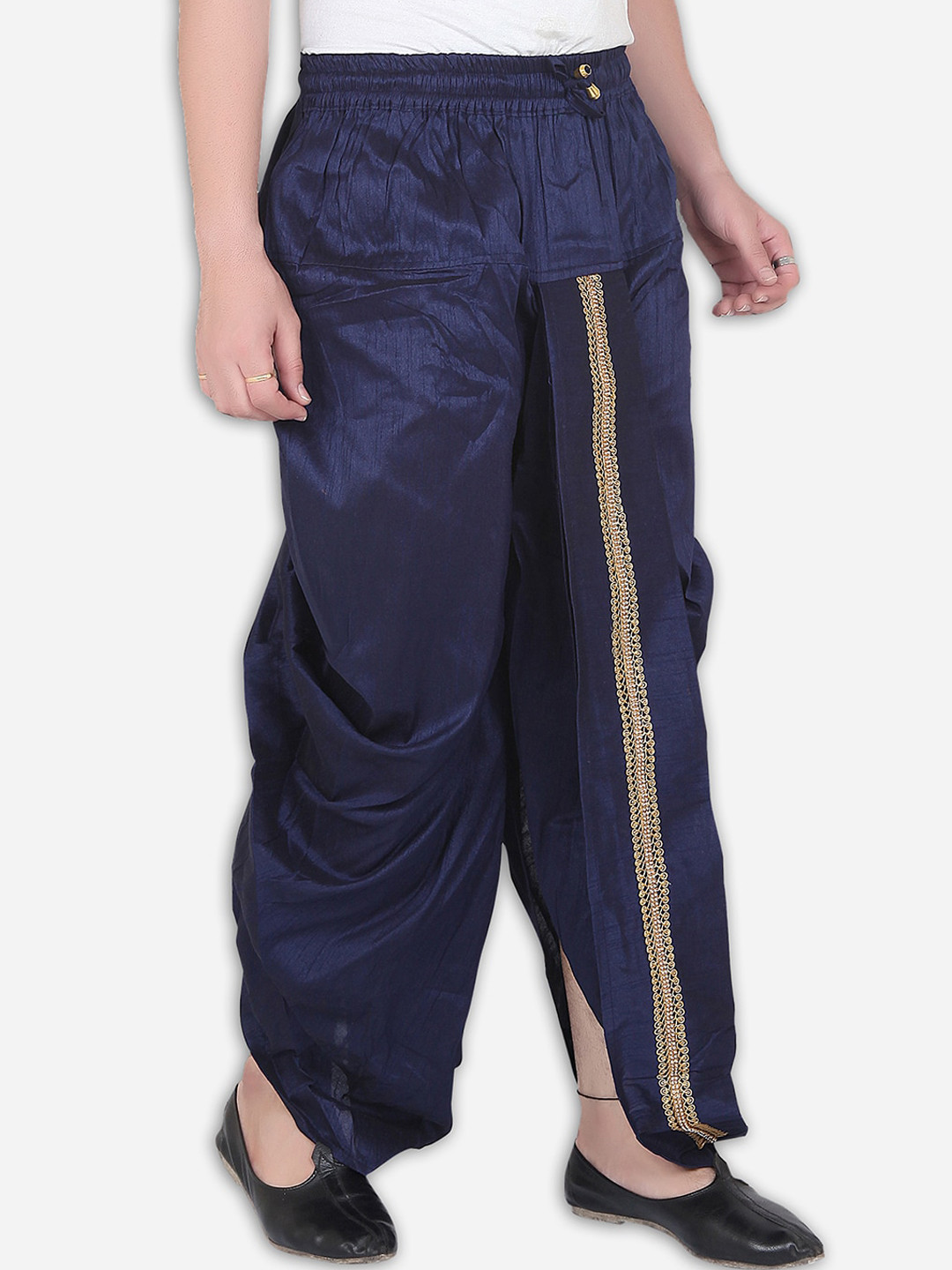 

Avaeta Men Lace Detail Silk Dhotis, Navy blue
